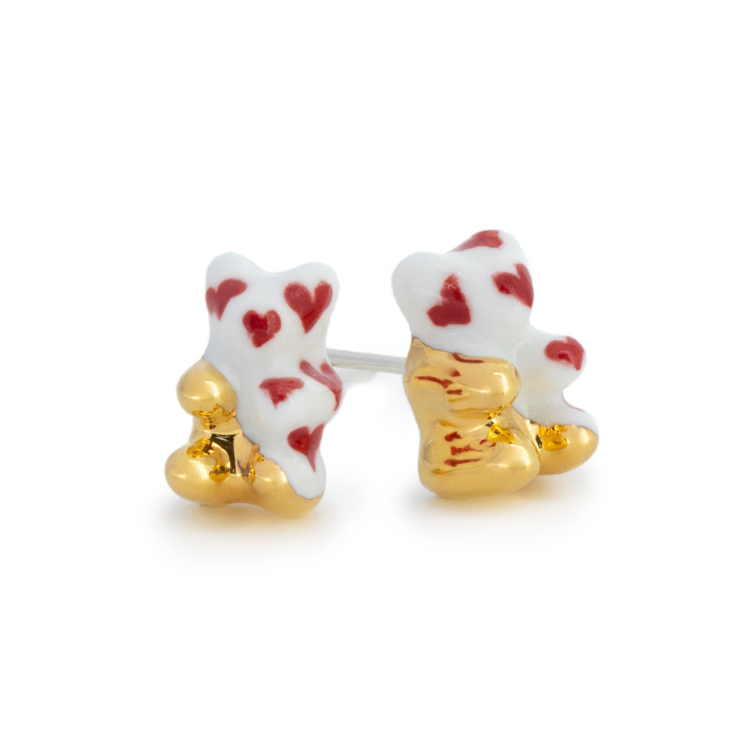 Women’s Red / Gold / White Love Gummy Bears Earrings Cj314