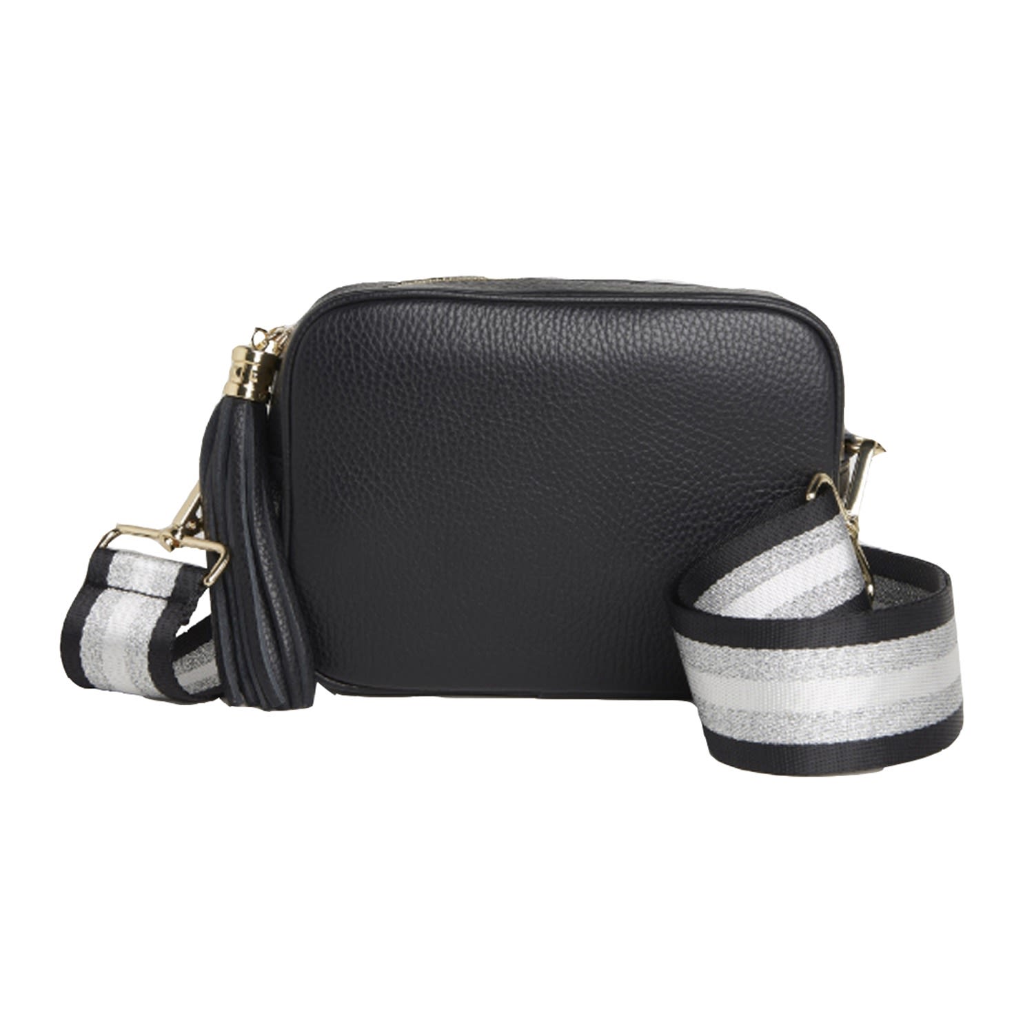 Betsy & Floss Women's Verona Crossbody Tassel Black Bag With Black & Silver Sparkle Strap In Black
