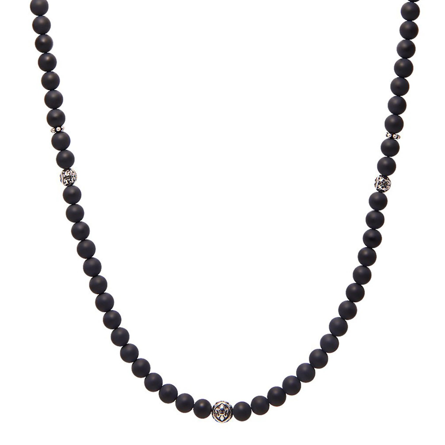 Nialaya Men's Black / Silver Beaded Necklace With Matte Onyx And Silver