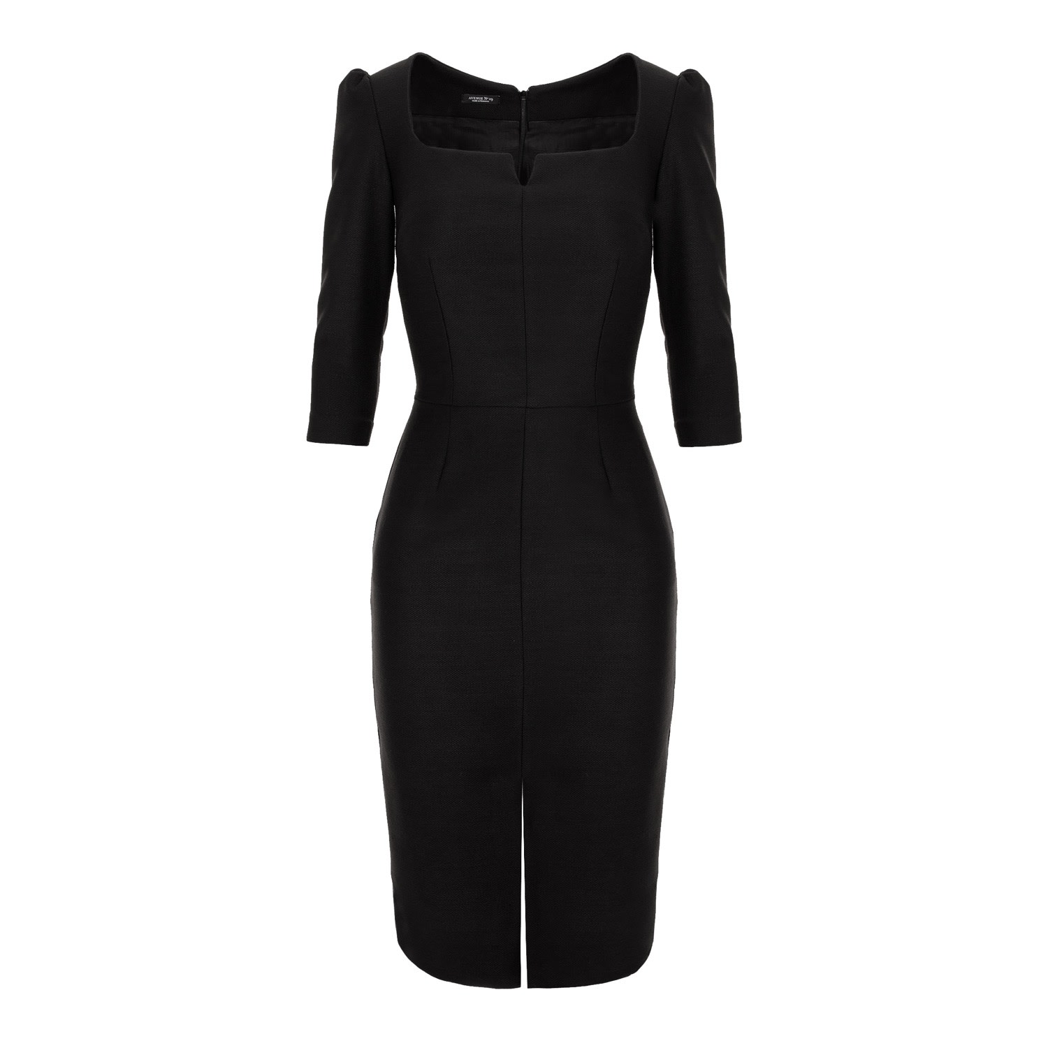 Avenue No.29 Women's Black Rounded Neckline Midi Dress With Front Slit In Black