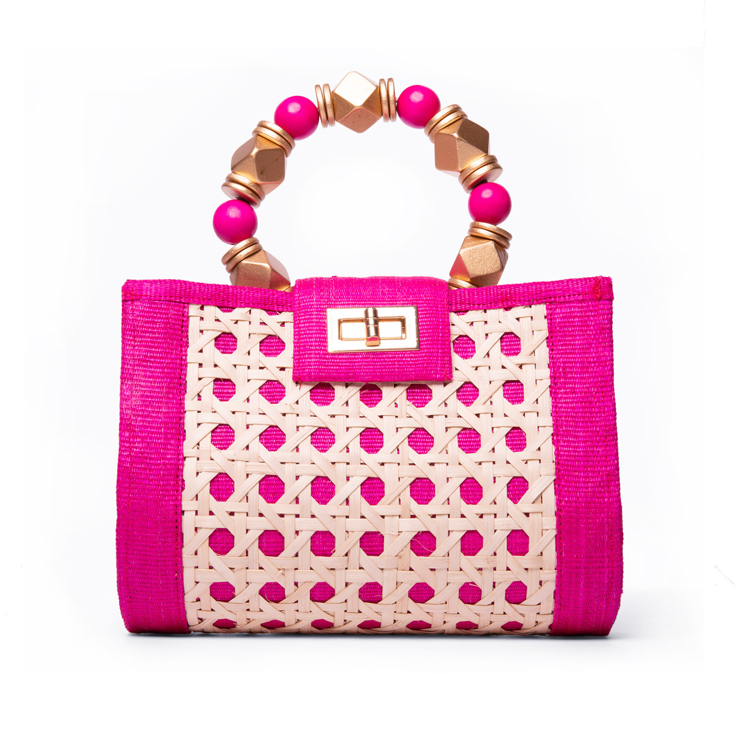 Women’s Pink / Purple The Mila Pink & Gold Rattan Woven Handbag Soli & Sun