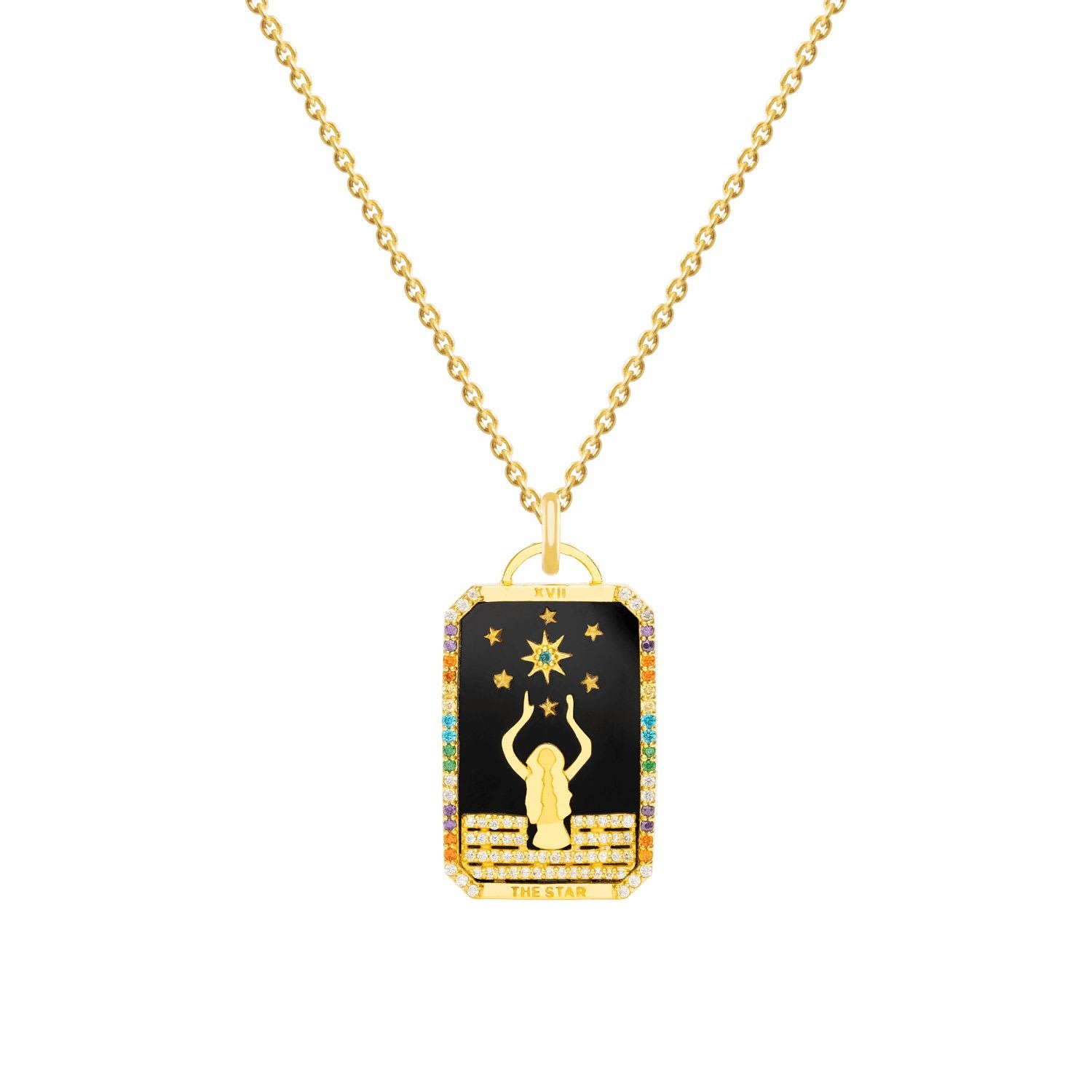 Lavani Jewels Women's Gold / Black Goldplated "the Star" Tarot Card Necklace In Gold