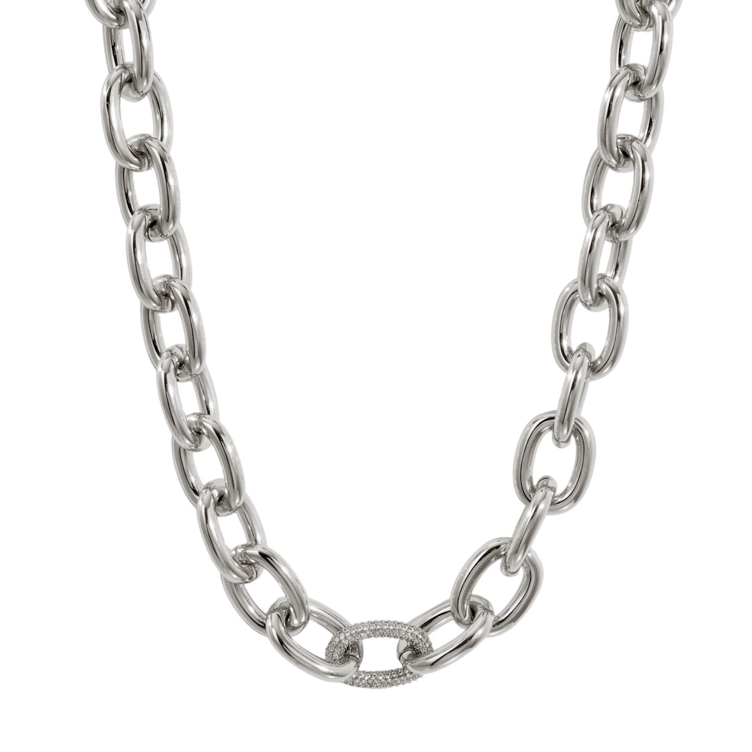 Drae Collection Women's Oval Link Pavé Necklace Silver