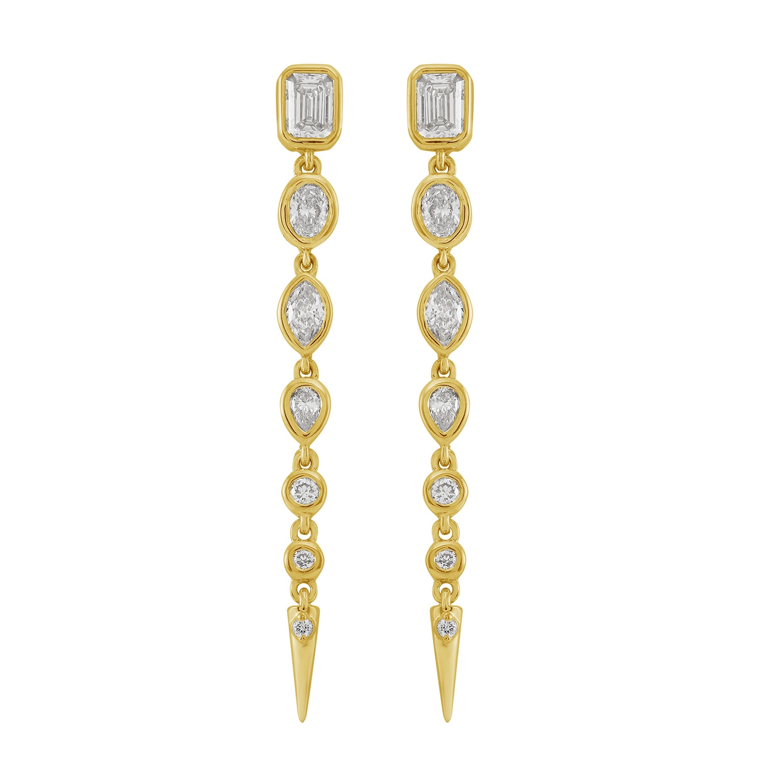 Artisan Women's Gold / White Multi-shape Diamond Drop Earrings In 14k Yellow Gold