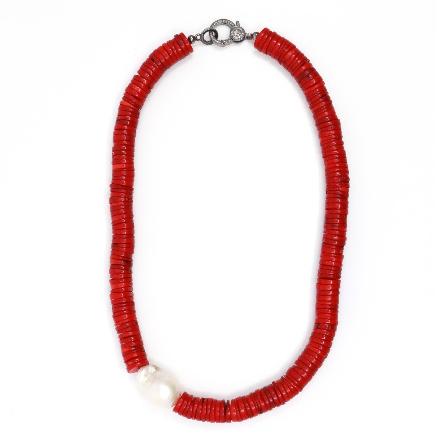 Shar Oke Women's Red Coral & Baroque Pearl Beaded Necklace