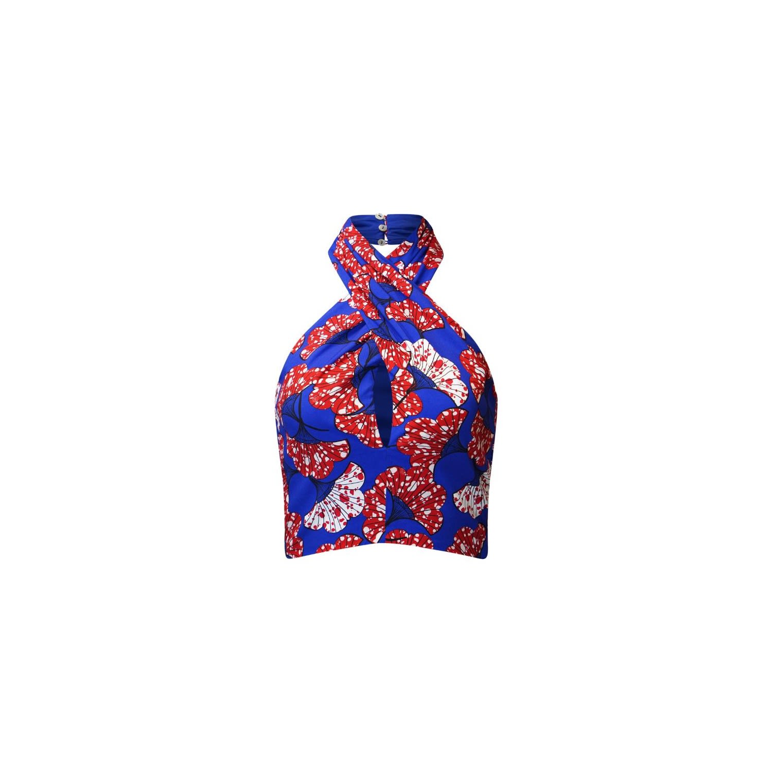 Oliveankara Women's Blue / White / Red Bisa Reversi Crossed Halter Top - Blue Red White Rolls Royce Print - Ilc In Blue/white/red