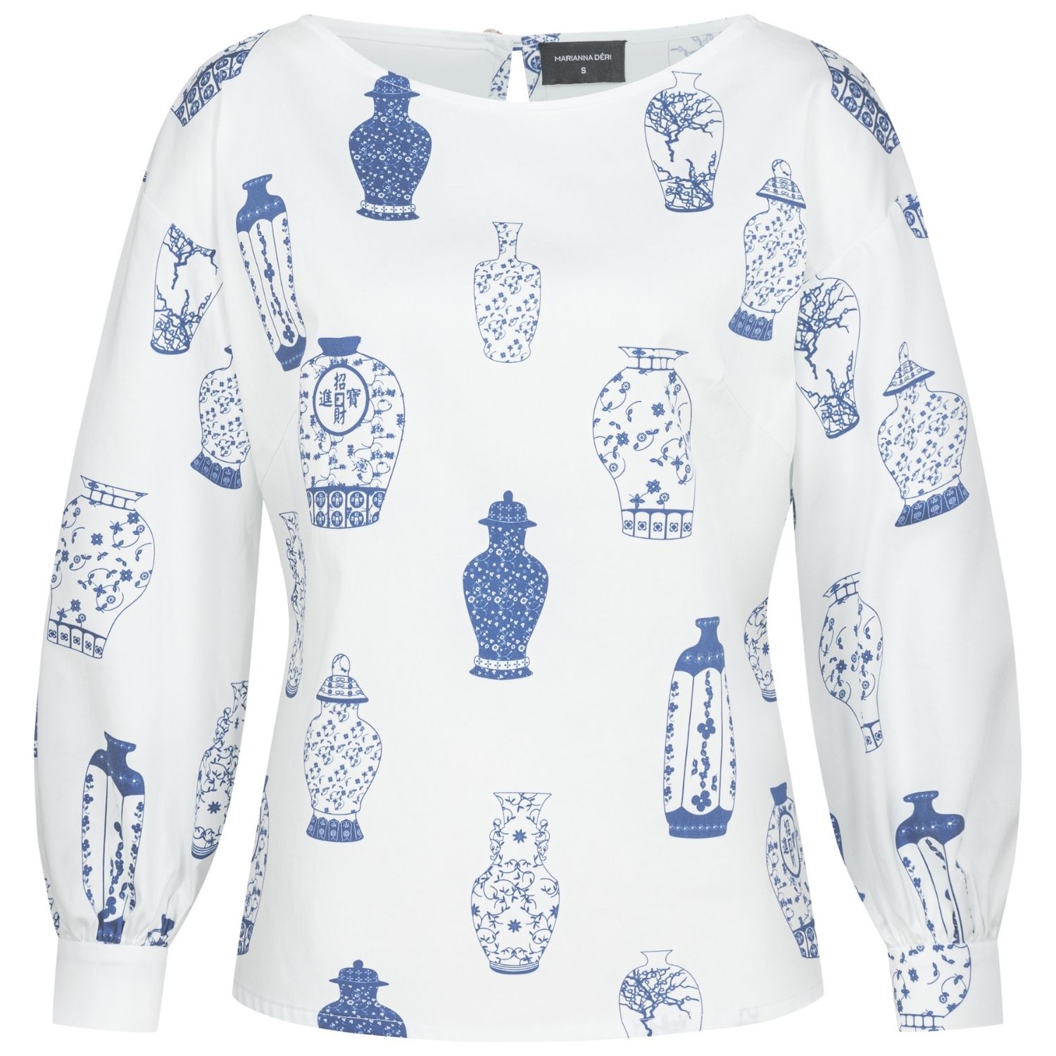 Marianna Déri Women's Blue / White Blouse With Vase Print