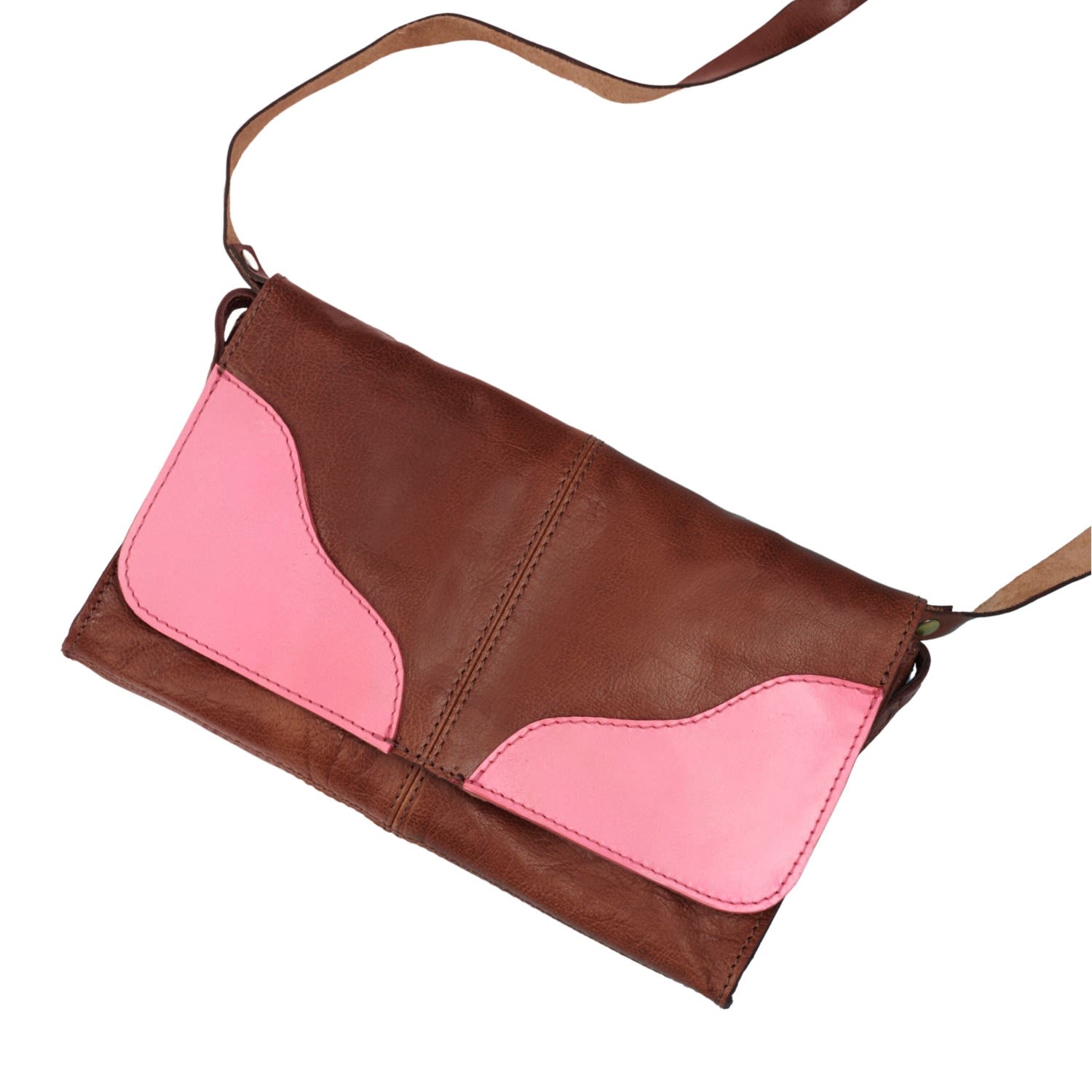 Women’s Brown Clutch Handbag Tan & Neon Pink Leather Vida Vida