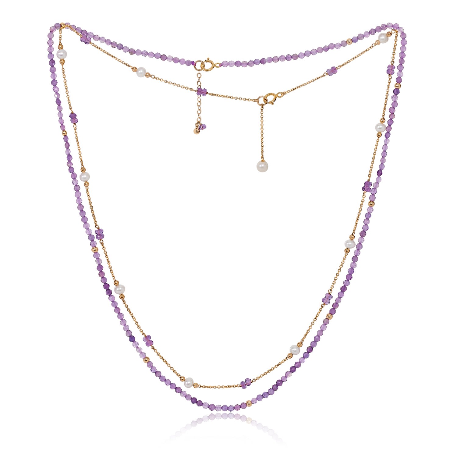 Women’s White / Pink / Purple Clara Fine Double Chain Set With Faceted Amethysts & Cultured Freshwater Pearls Pearls of the Orient Online