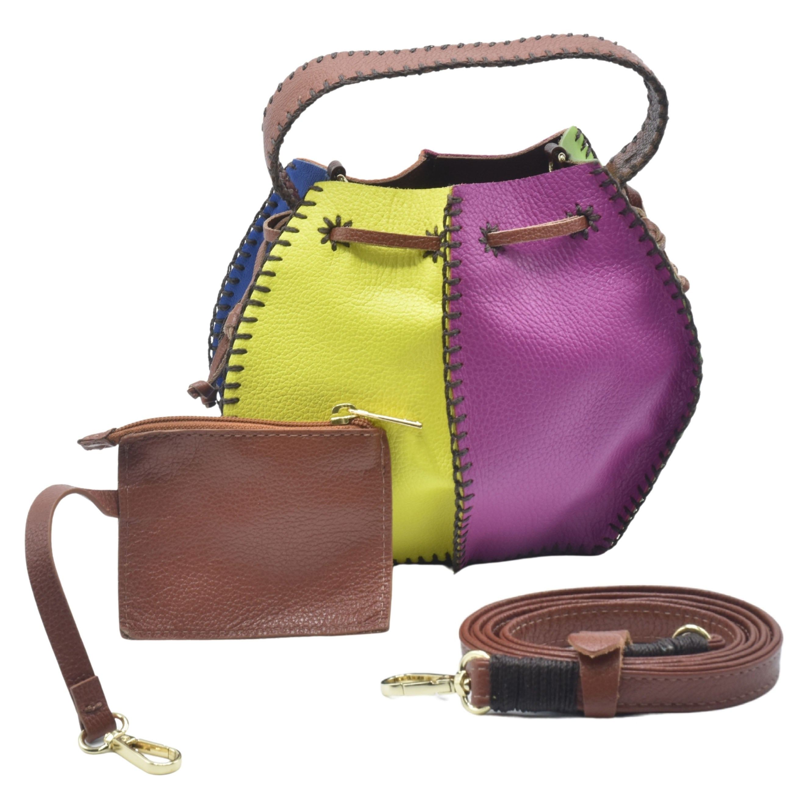 Women's Bucket Leather Bag - Bright Rainbow Multicolour | Medium | Carlos Falchi