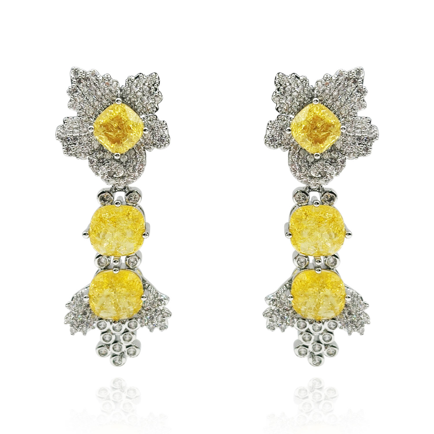 Women’s Gold / Yellow / Orange Gold Plated Brass Clip On Drop Earrings With Canary Yellow And Crystals Michael Nash Jewelry