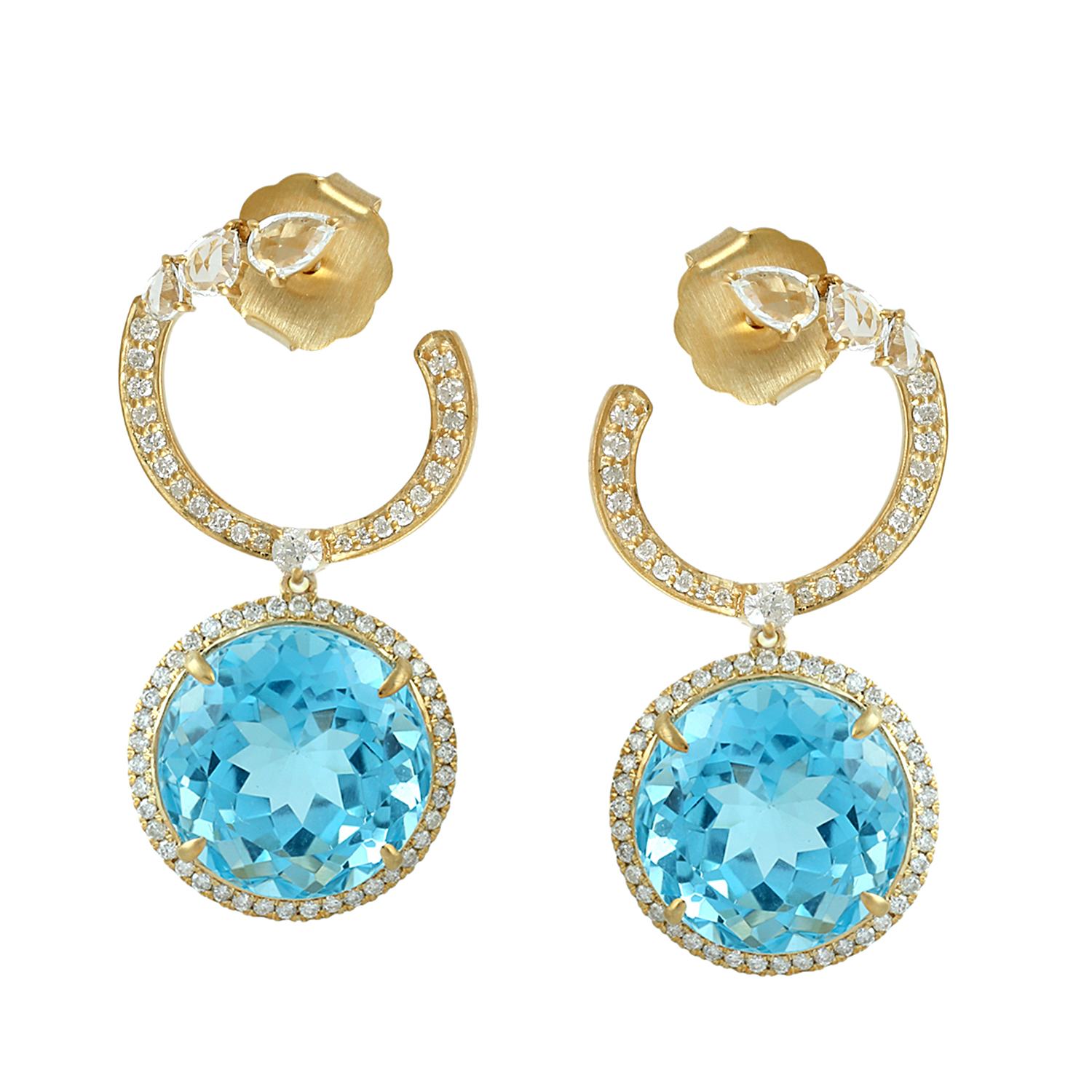 Artisan Women's Gold / Blue / White Blue Topaz & White Sapphire Pave Diamond Dangle Earrings In Yellow Gold
