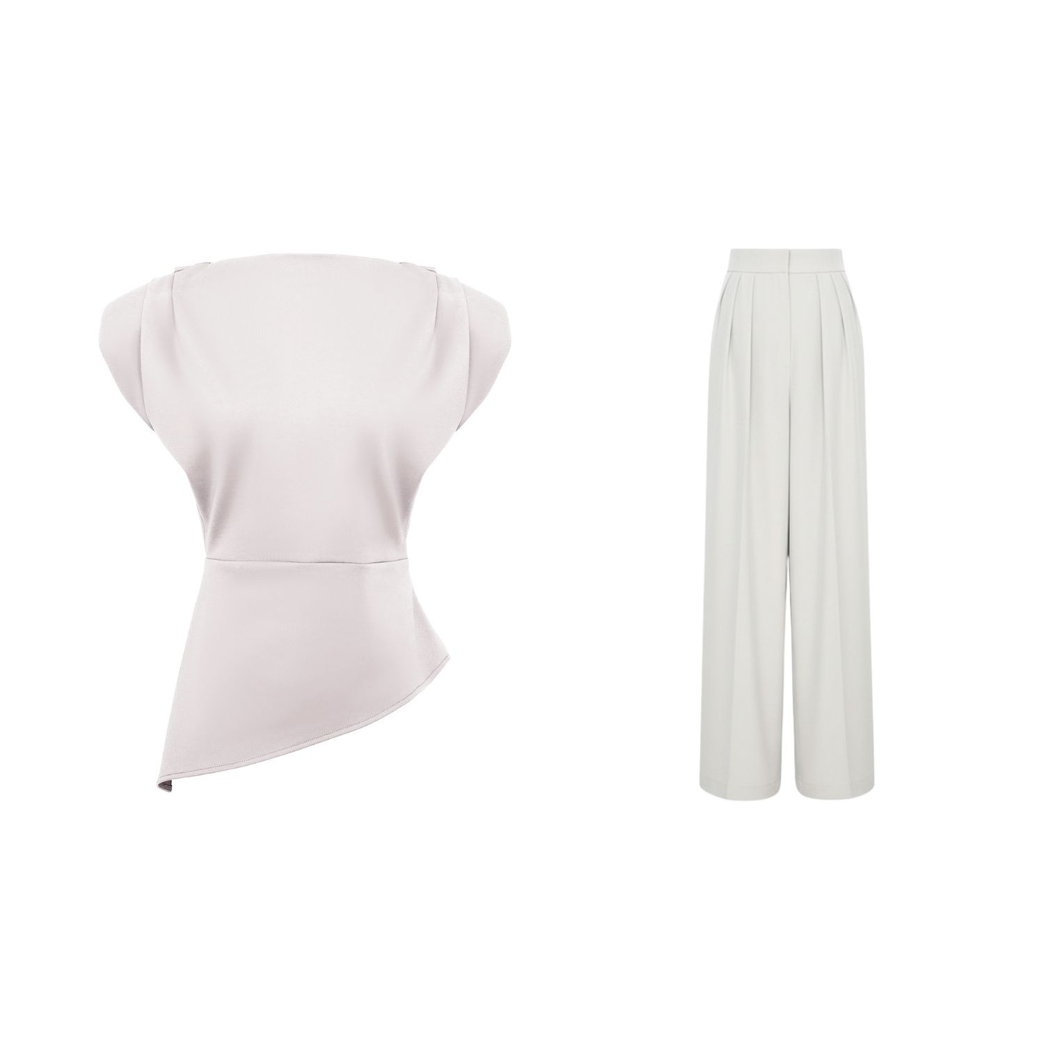 Bluzat Grey / Neutrals Beige Set With Structured Shoulder Top And Palazzo Pants In Gray