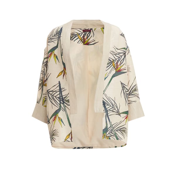 Wtr  WtR Cream Linen Tropical Print Kimono Jacket