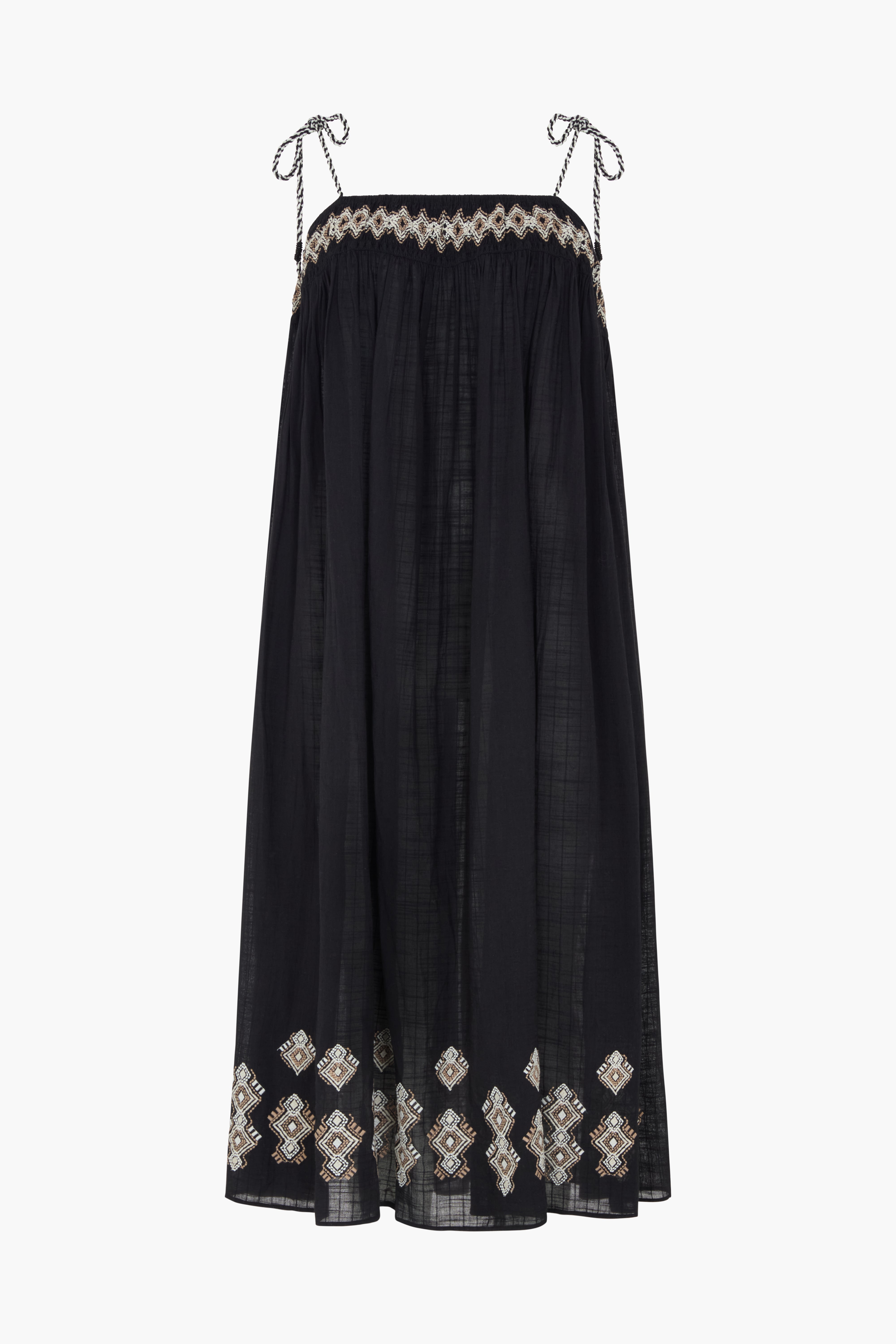 Raffya Women's Black Theodora Embroidered Midi Dress