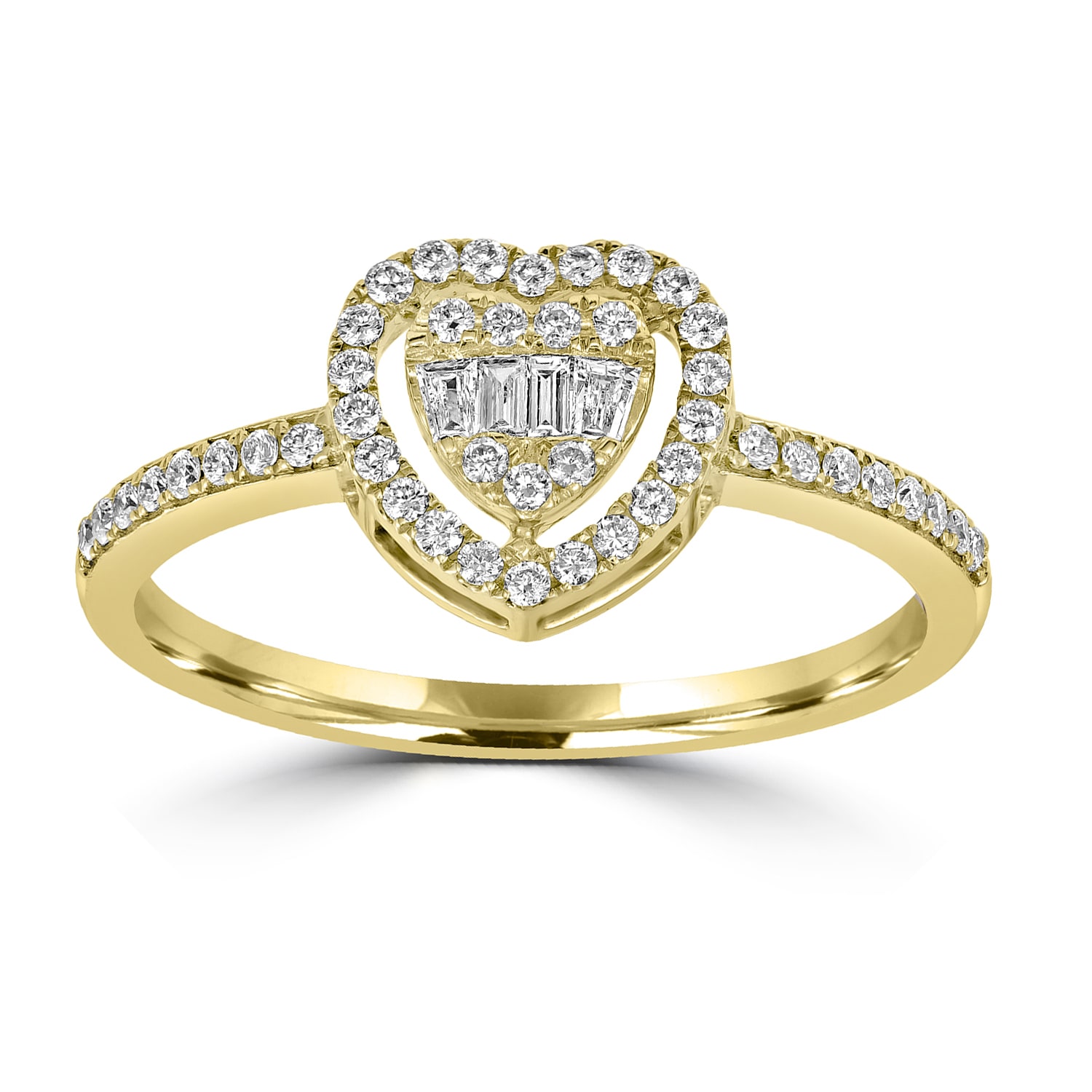 Artisan Women's Gold / White Baguette Cut Diamond Heart Ring In Yellow Gold