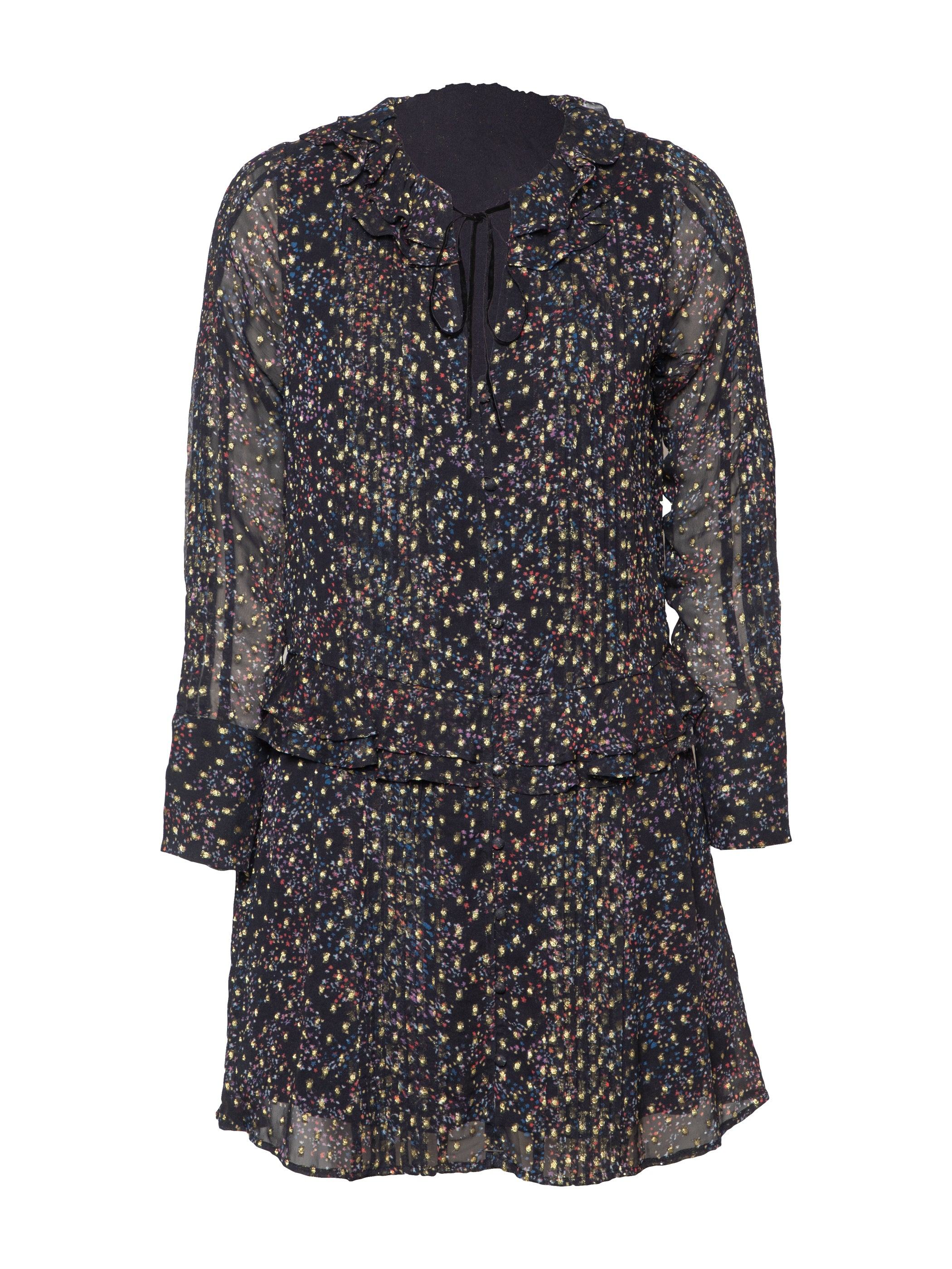 Rose & Nancy Women's Gold / Black Tara Black Star Print Metallic Polka Dot Mini Dress In Black