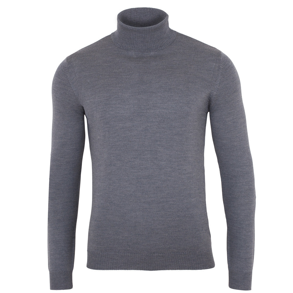 Paul James Knitwear Mens Extra Fine Merino Wool Weston Roll Neck Jumper - Mid Grey In Grey