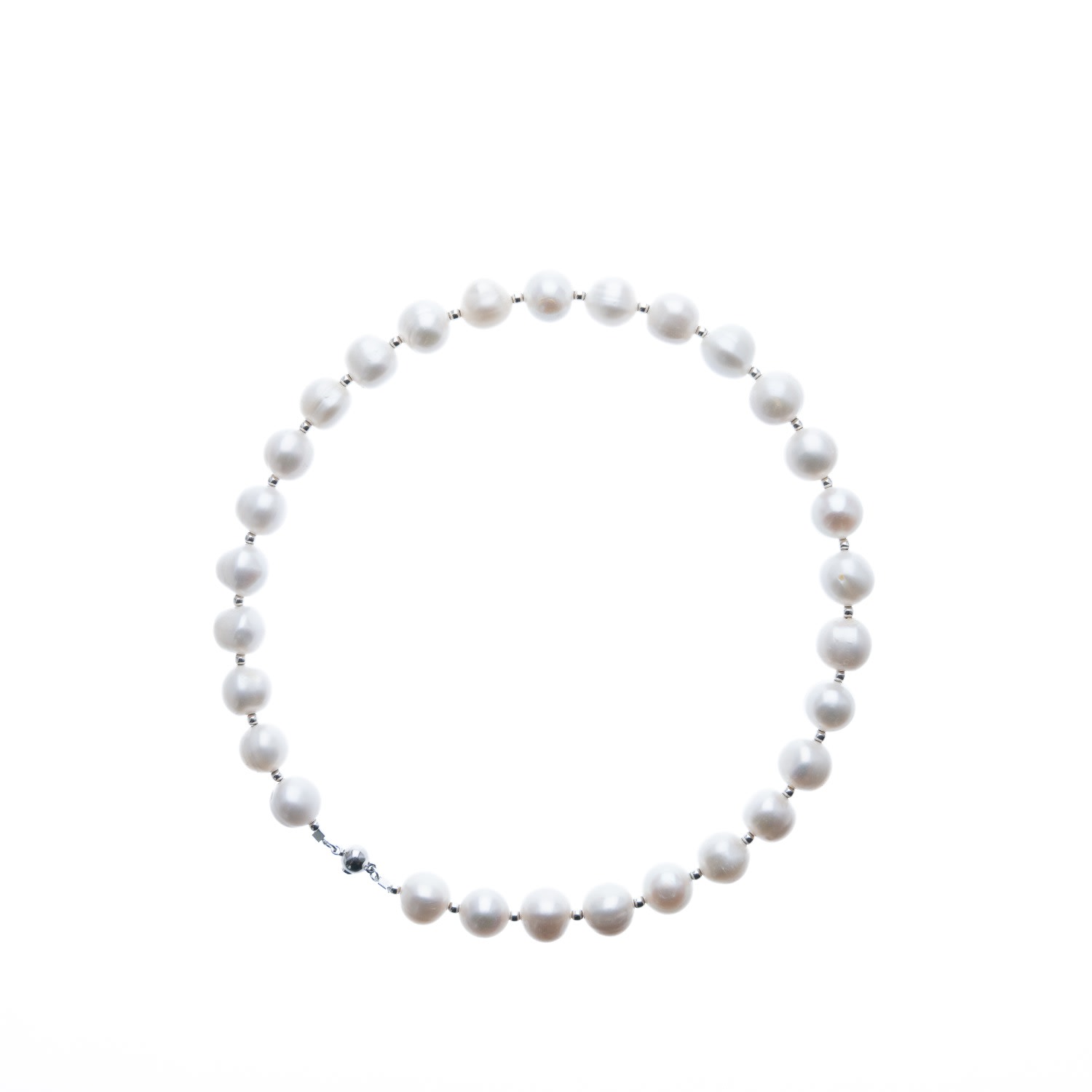 Silver Moon Women's White Sterling Silver Necklace With Pearls - Moon's Round In Metallic