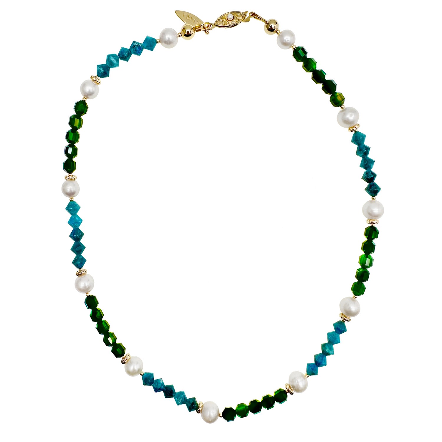 Women’s Blue / Green / White Green & Blue Gemstone With Freshwater Pearls Necklace Farra