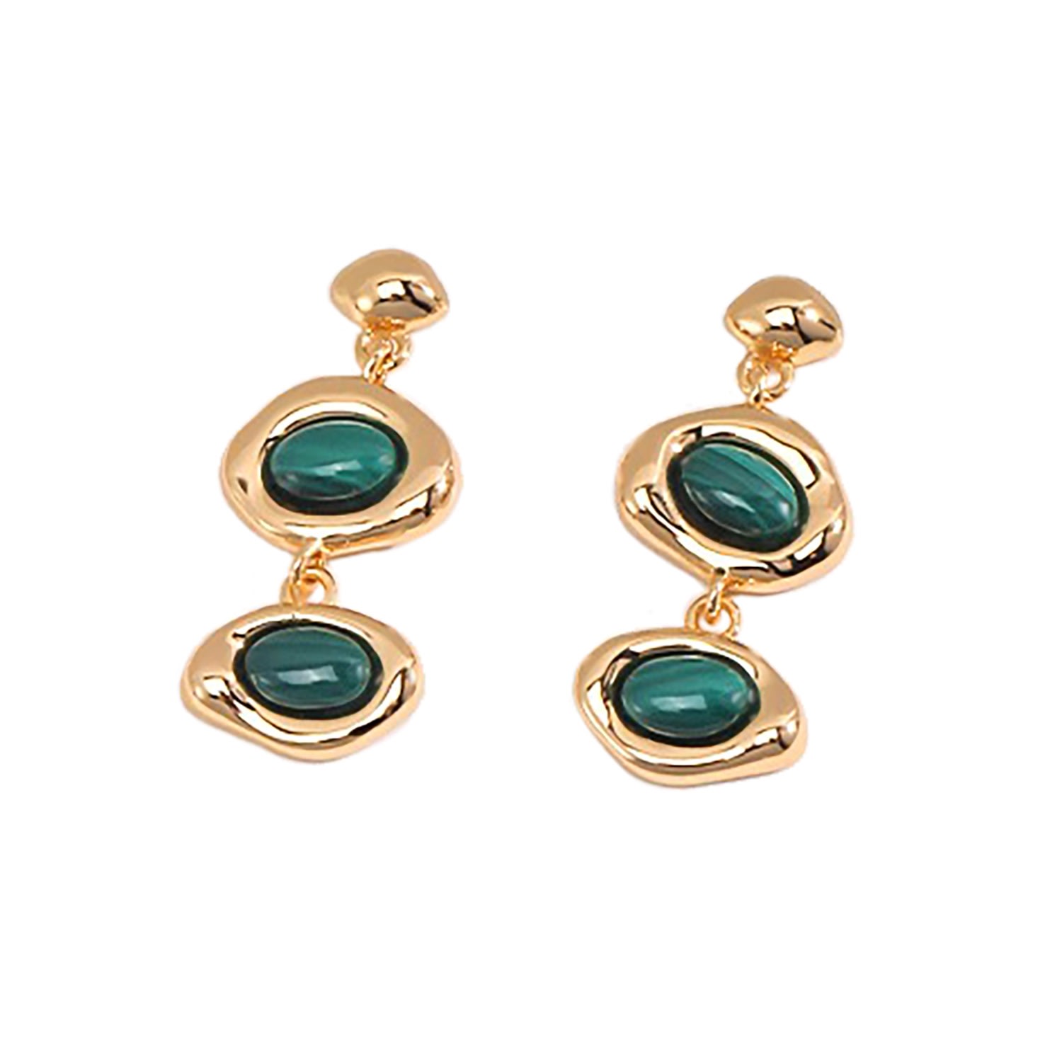 Women’s Green Oval Malachite Stone With Gold Plated Sterling Silver Earrings Ms. Donna