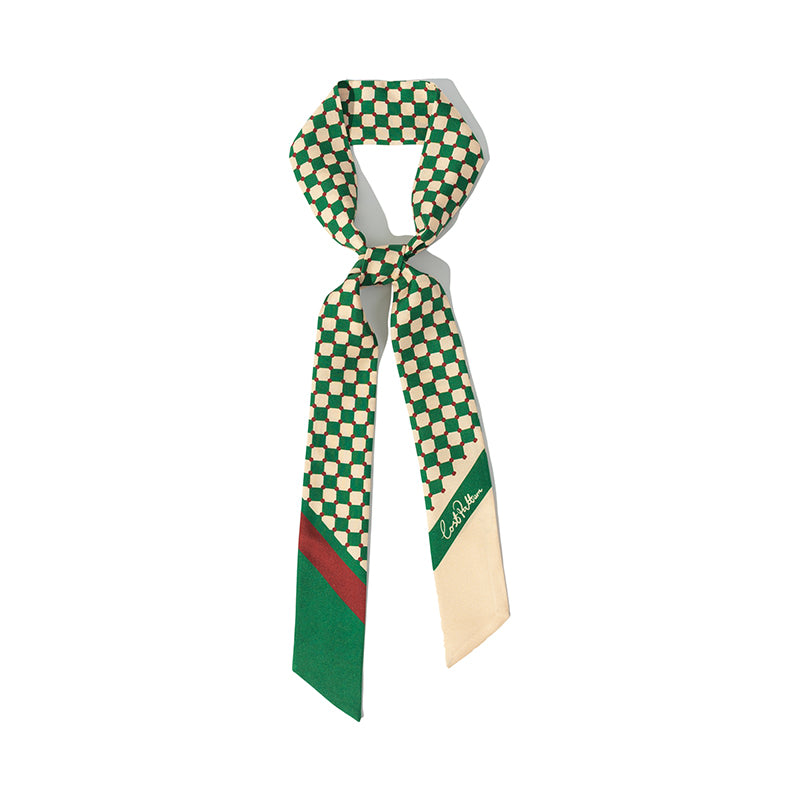 Women’s "Checkerboard" Twilly Scarf - Green Lost Pattern Nyc