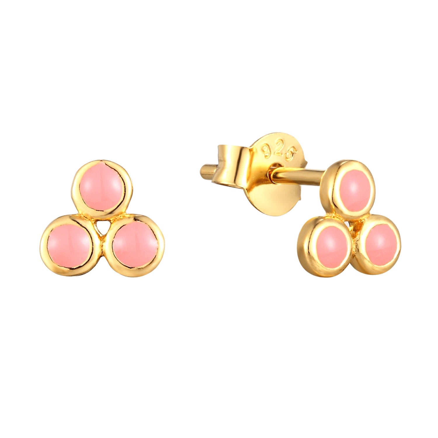 Women’s 22Ct Gold Vermeil Pink Enamel Triple Bezel Studs Seol + Gold