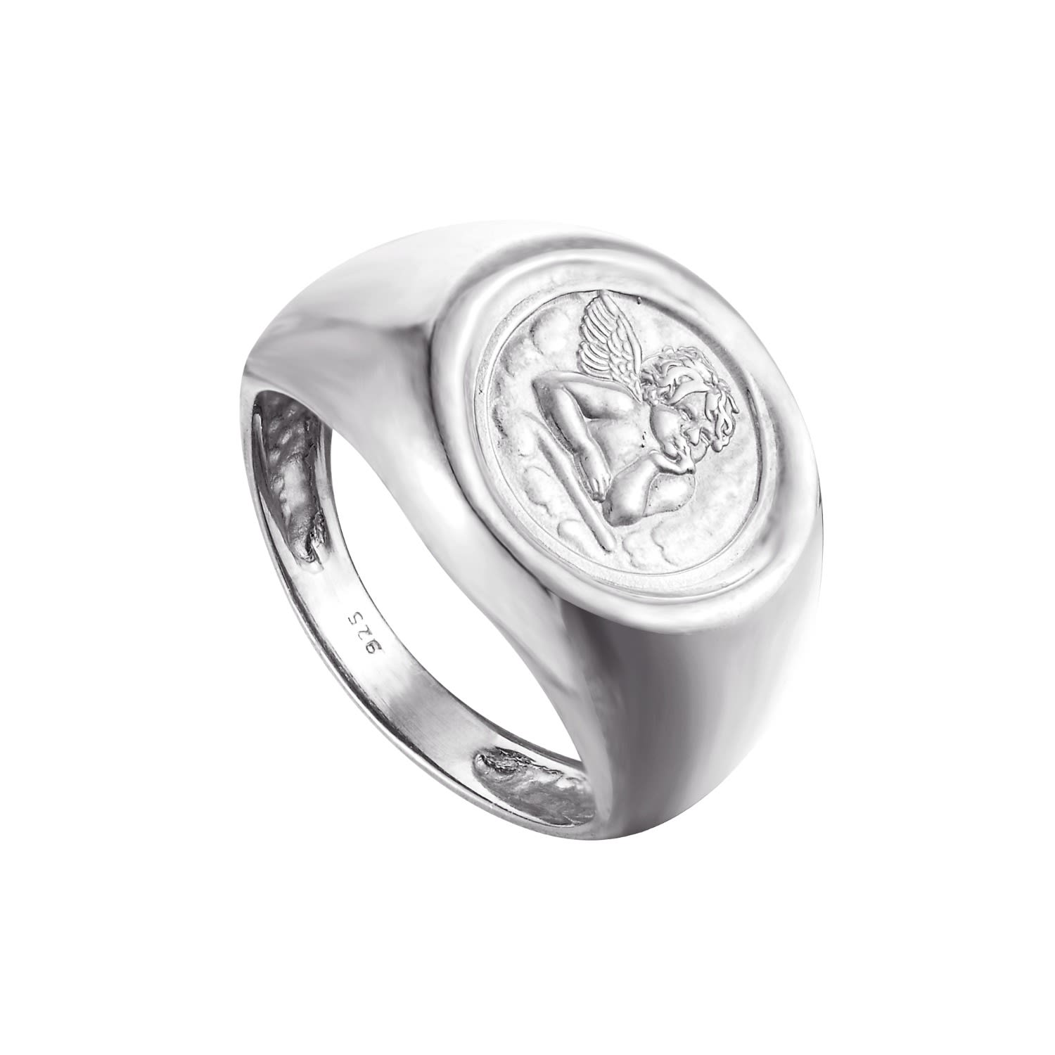 Women’s Ecoated Sterling Silver Angel Cherub Signet Ring Seol + Gold