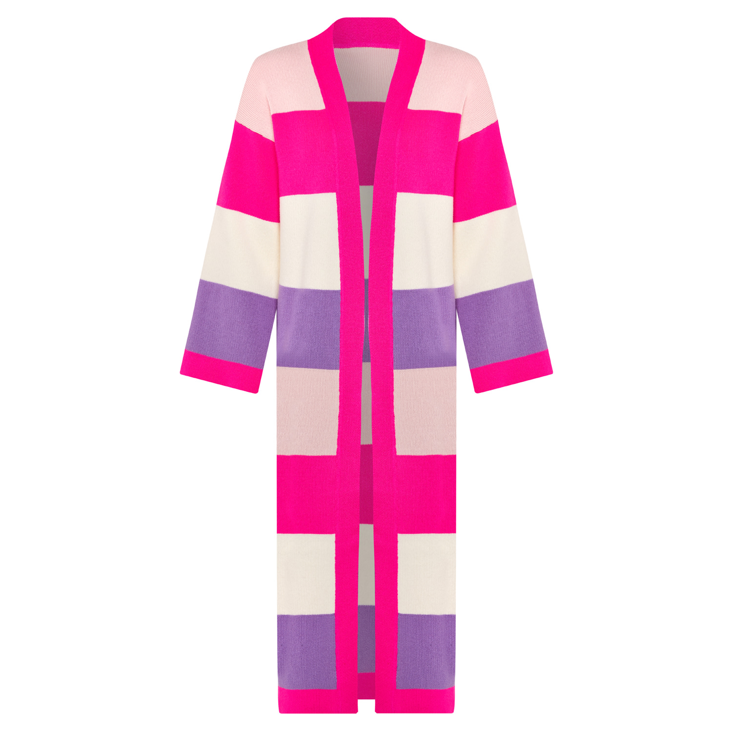 Ingmarson Women's Pink / Purple Multicolour Striped Cardigan Long Wool & Cashmere Pink & Lilac In Pink/purple