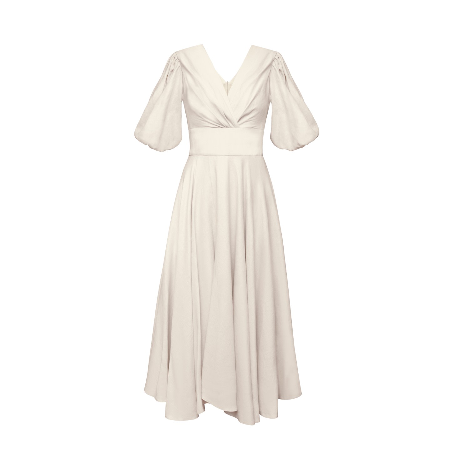 Alina Cernatescu Women's Neutrals Swan Beige Sustainble Linen Bamboo Cockail And  Elegant Day-to-night Midi Dress In Sand