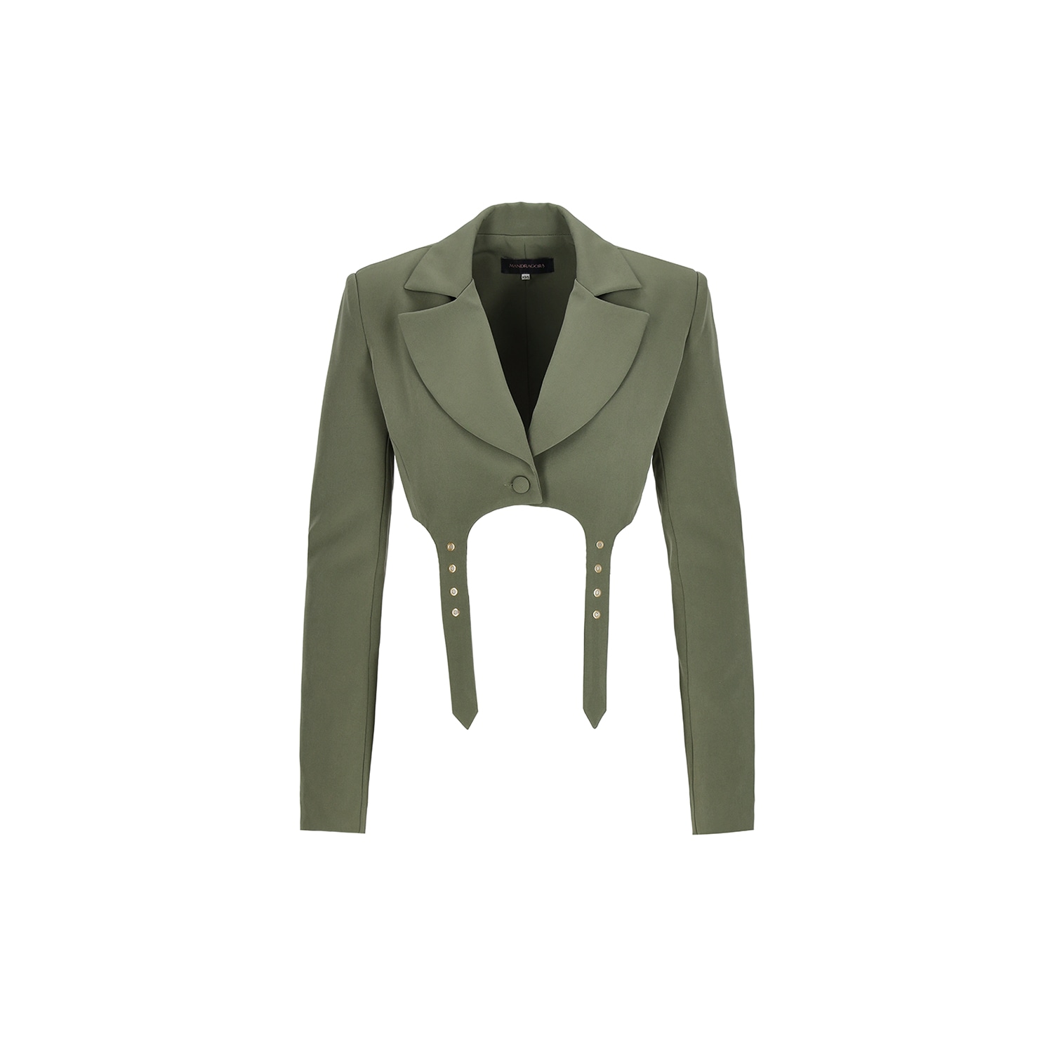 Mandragora Women's Green Khaki Cropped Blazer With Fastening - Feminity In Green