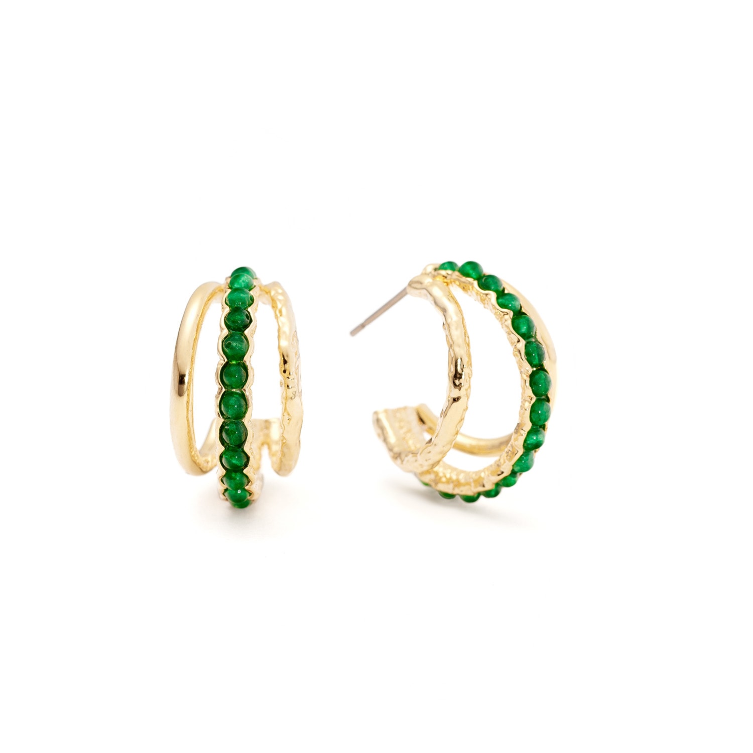 Women’s Gold / Green Triple Gem Hoops Shabella Nyc