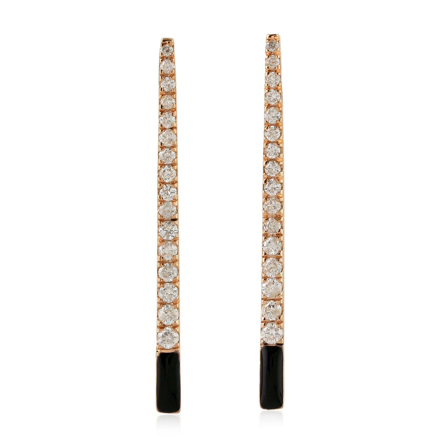 Women’s White / Black / Pink 14K Rose Gold With Pave Diamond Dangle Earrings Enamel Jewelry Artisan