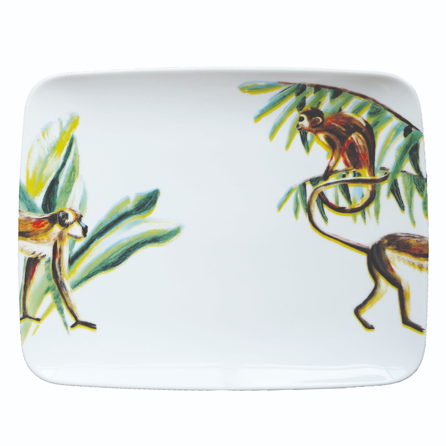 White Rectangle Plate/ Serving Platter Jungle Stories Monkey Catchii