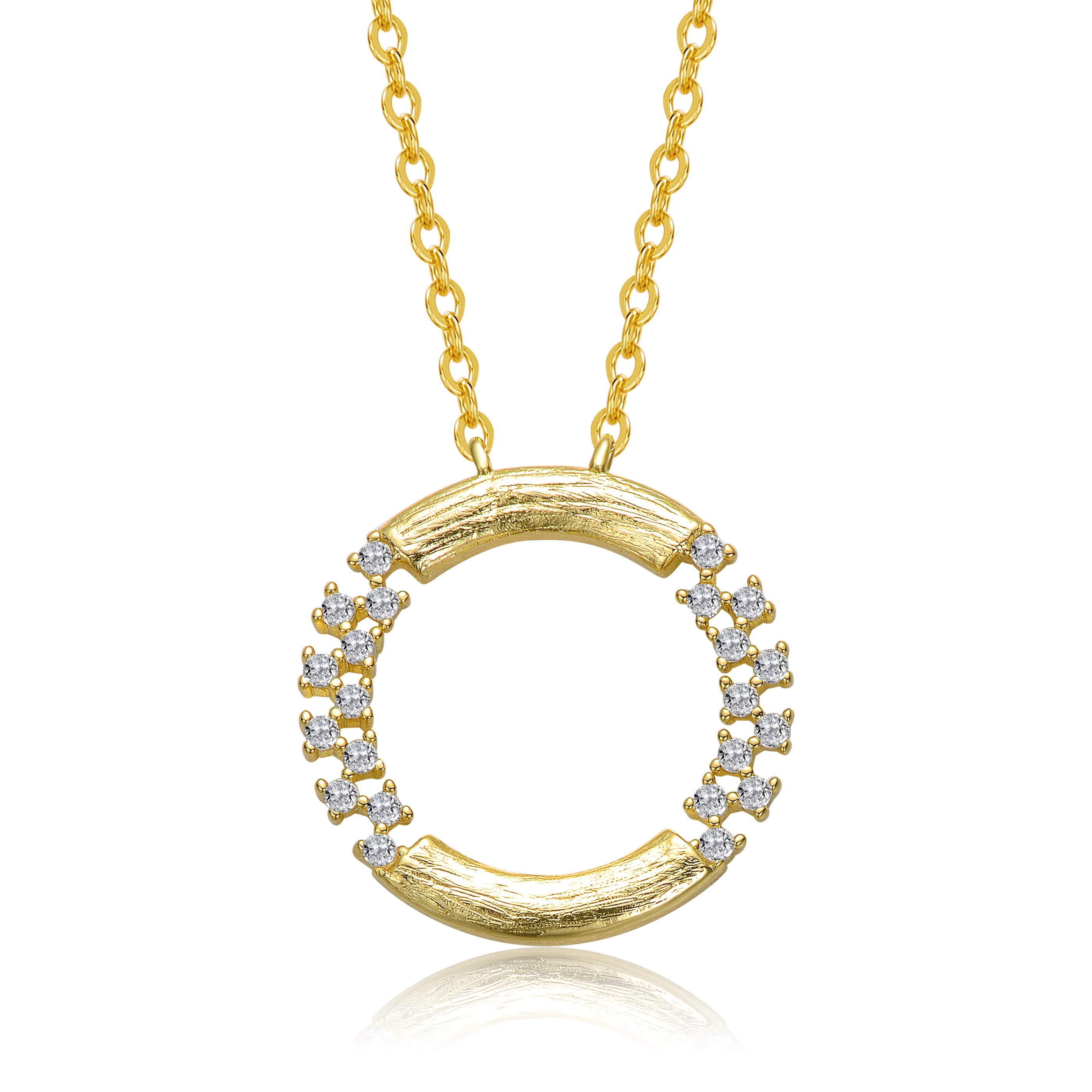 Genevive Jewelry Women's Gold Plated With Clear Cubic Zirconia Round Pendant Necklace In Gold