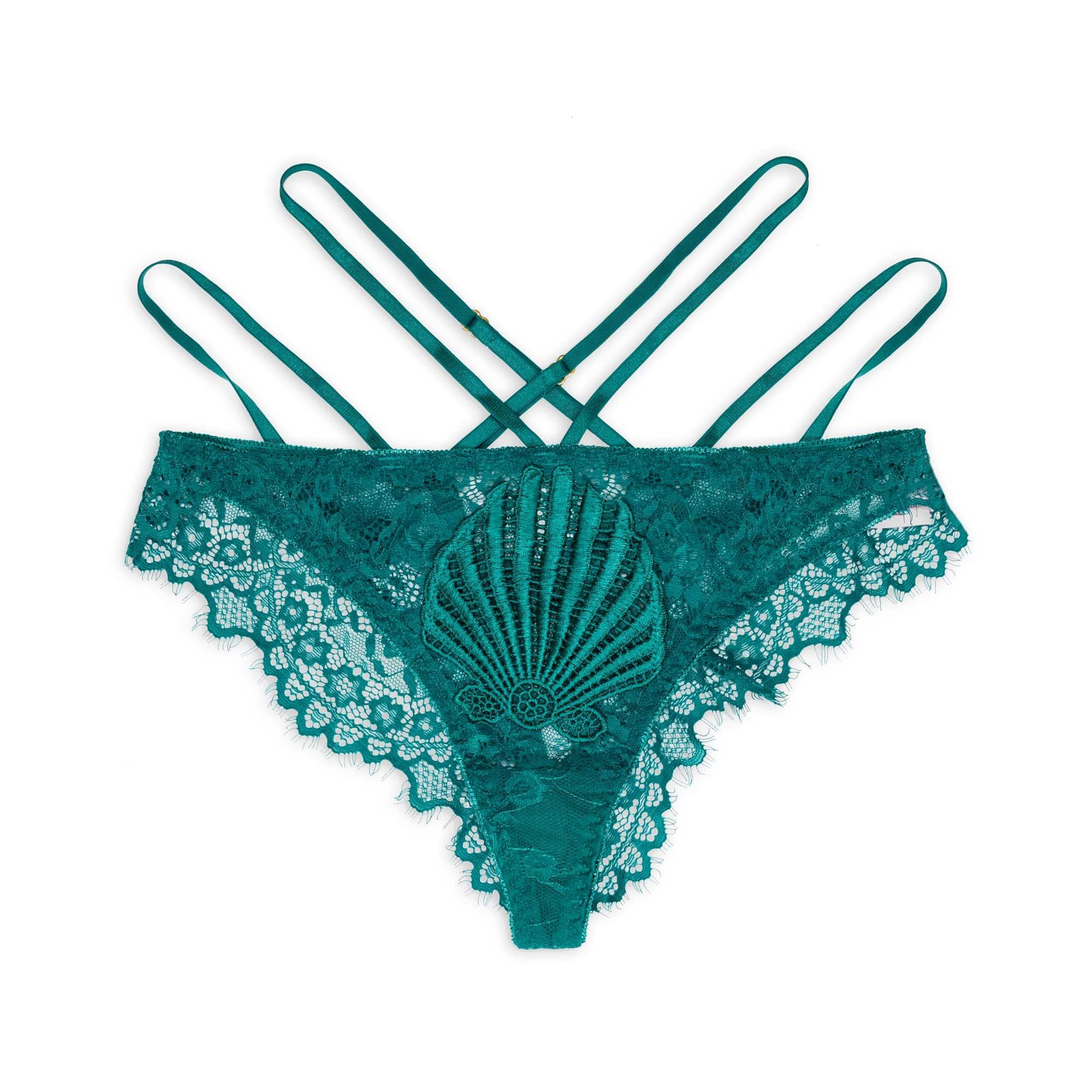 Empress Mimi Women's Venus Green Lace Ouvert Panty With Shell Detail In Green