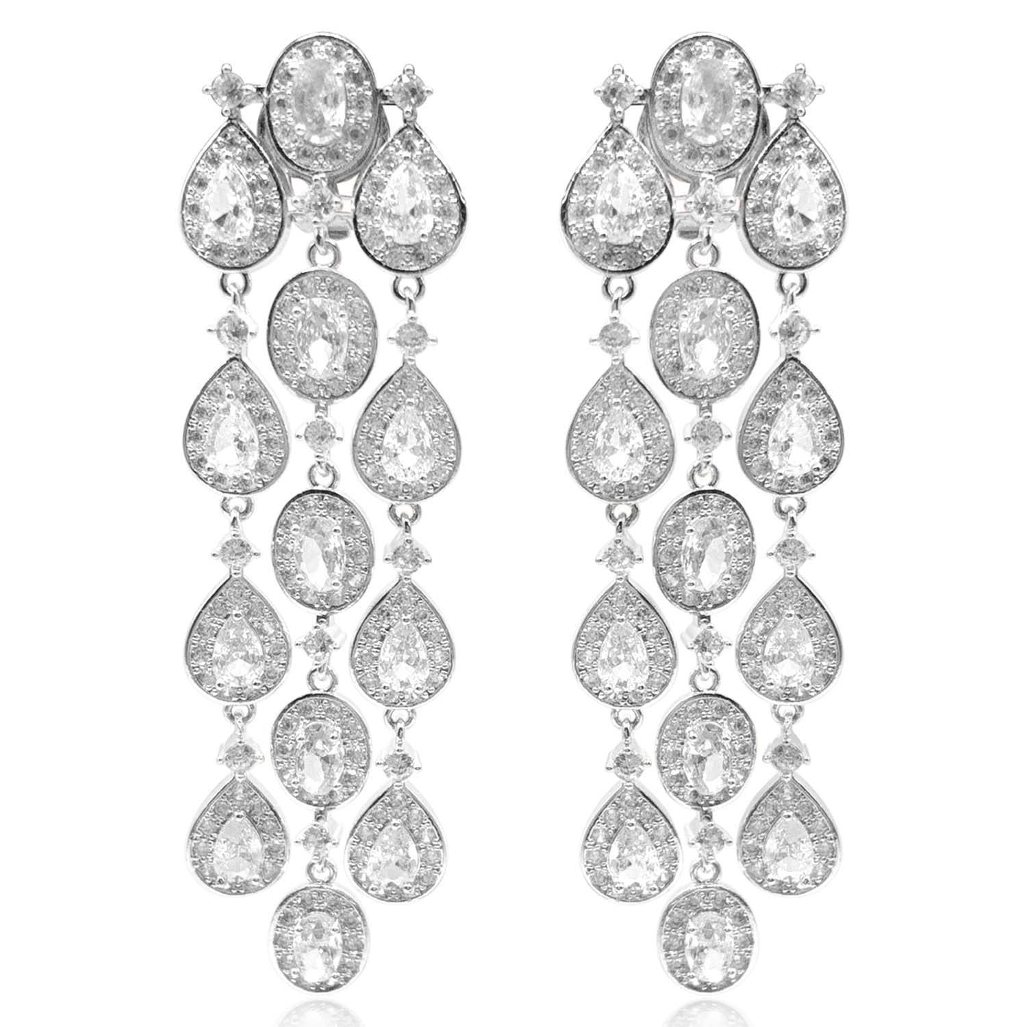 Michael Nash Jewelry Women's Neutrals Multi Shape Crystal Drop Clip On Earrings Set In Rhodium