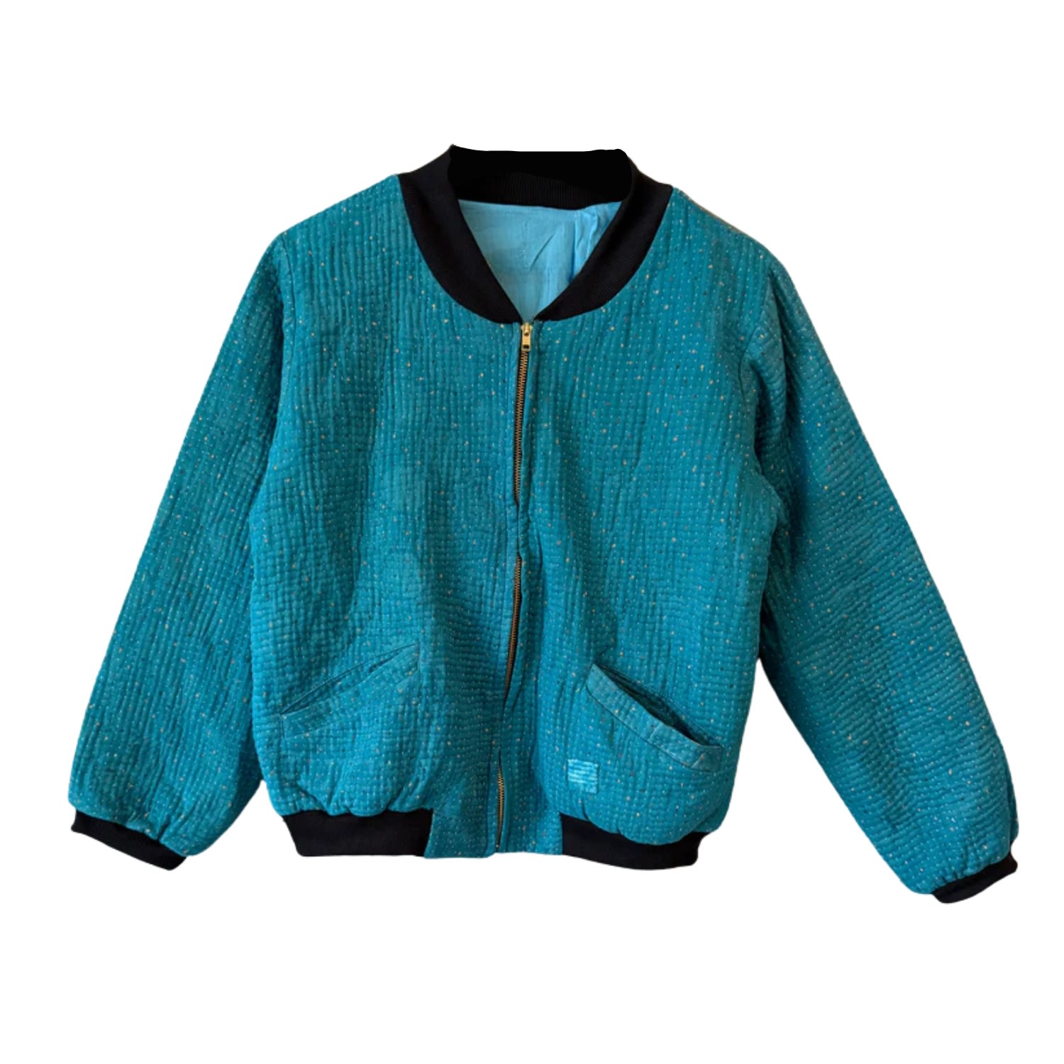 Transcend Women's Blue Nadia Kantha Bomber Jacket – Azure Meadow