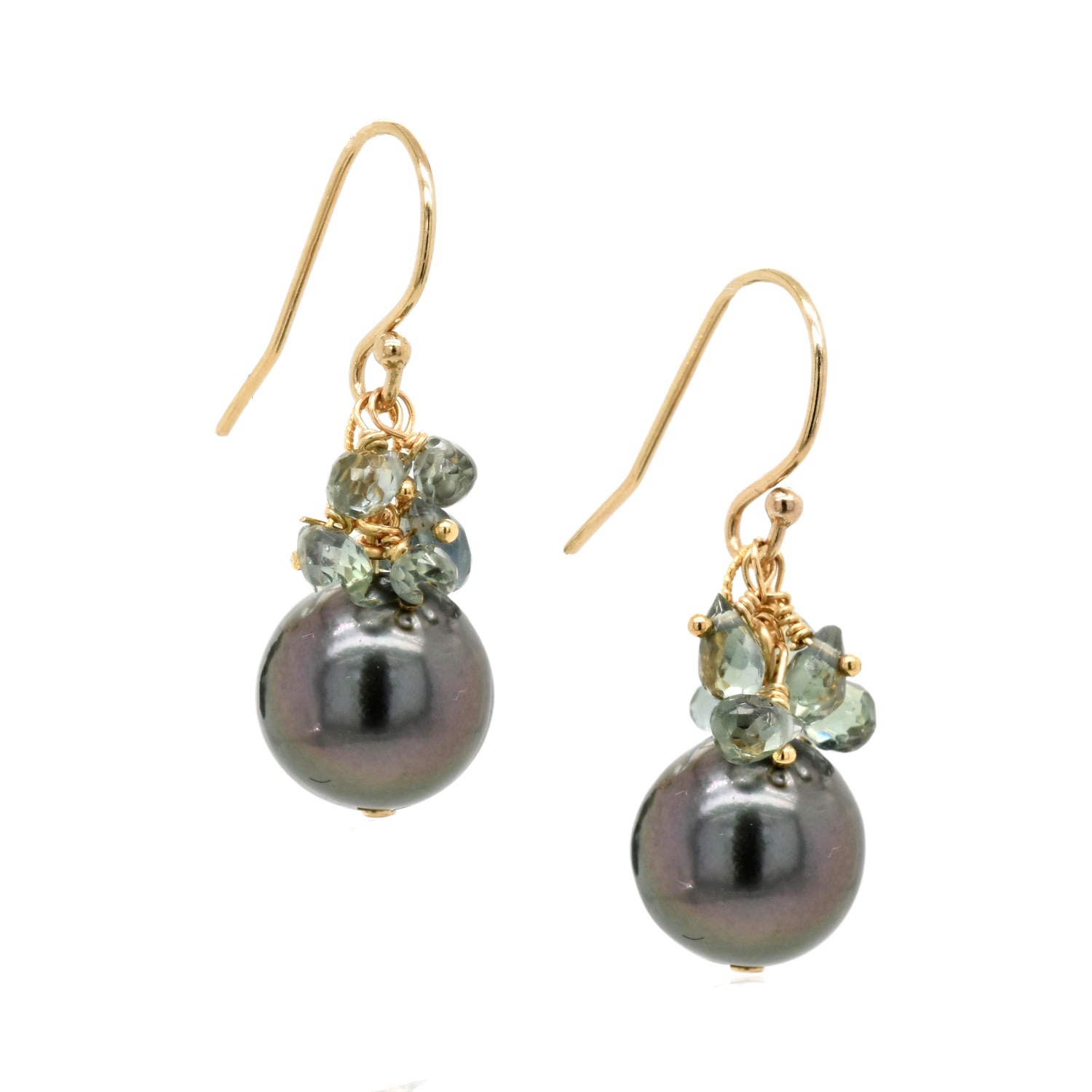 Lori Kaplan Design Women's Black / Grey / Gold Black Tahitian Pearl With Grey Sapphire Gold Earrings