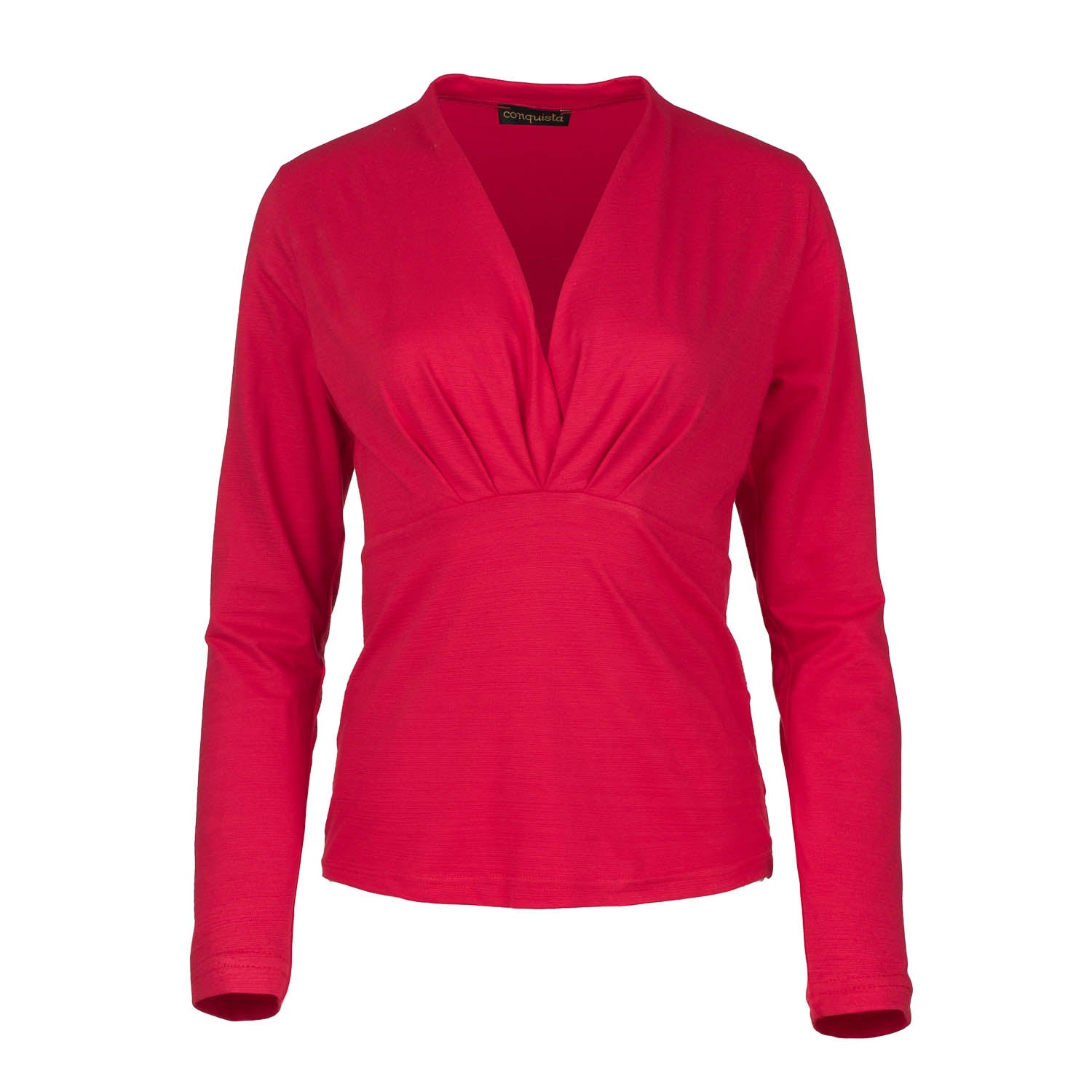 Women’s Light Red Long Sleeve Faux Wrap Top In Stretch Viscose Jersey Small Conquista