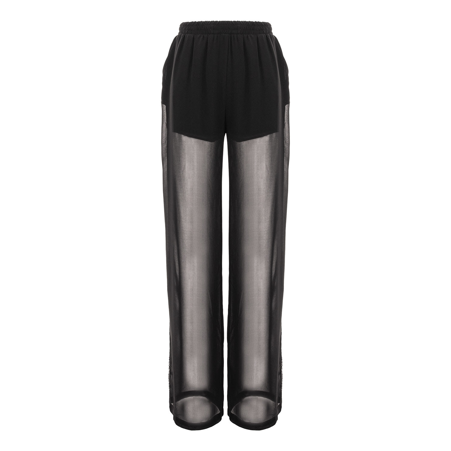 Concept A Trois Women's Black Elegant Semi-transparent Voile Pants With Sequined Details In Black