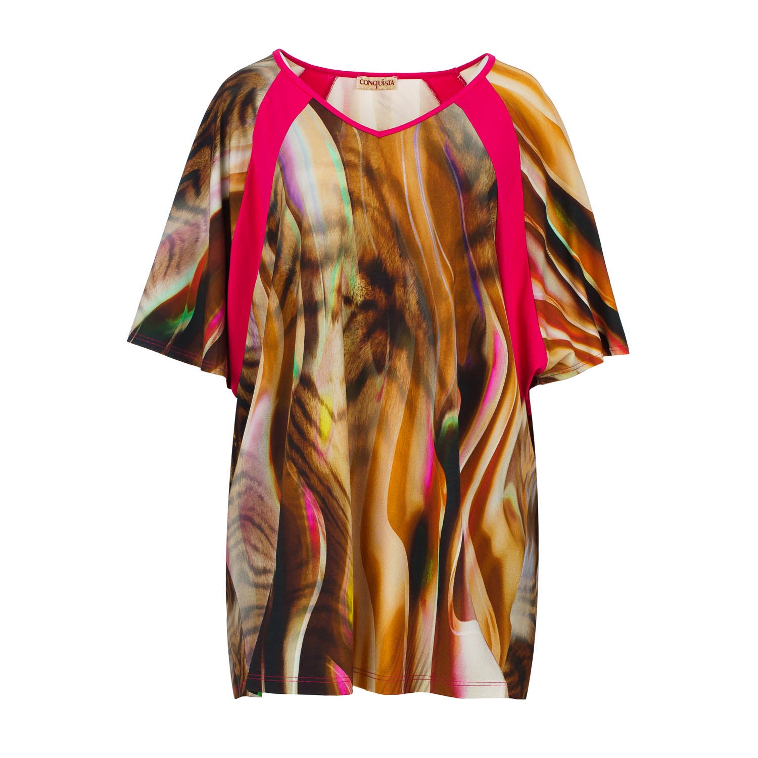 Conquista Women's Print Stretch Jersey Top With Batwing Sleeves Plus Size