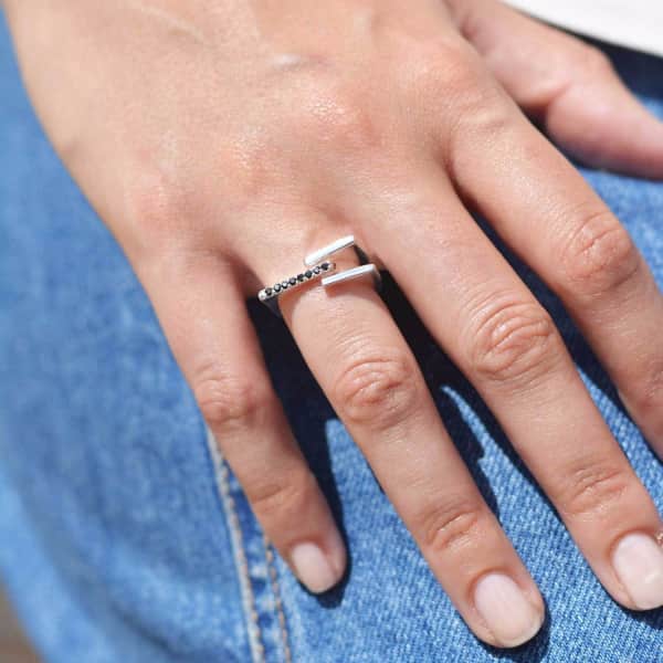 Neola Neringa Silver Stacking Ring With Black Onyx In Stacking