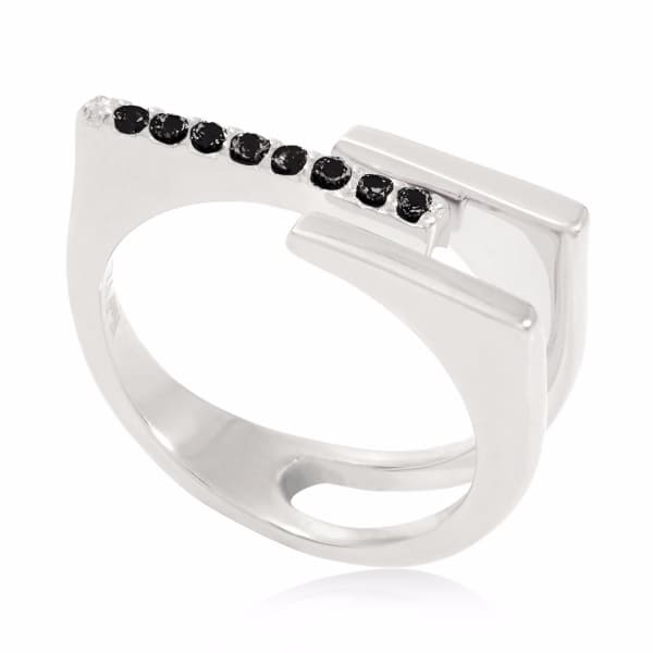 Neola Neringa Silver Stacking Ring With Black Onyx In Stacking