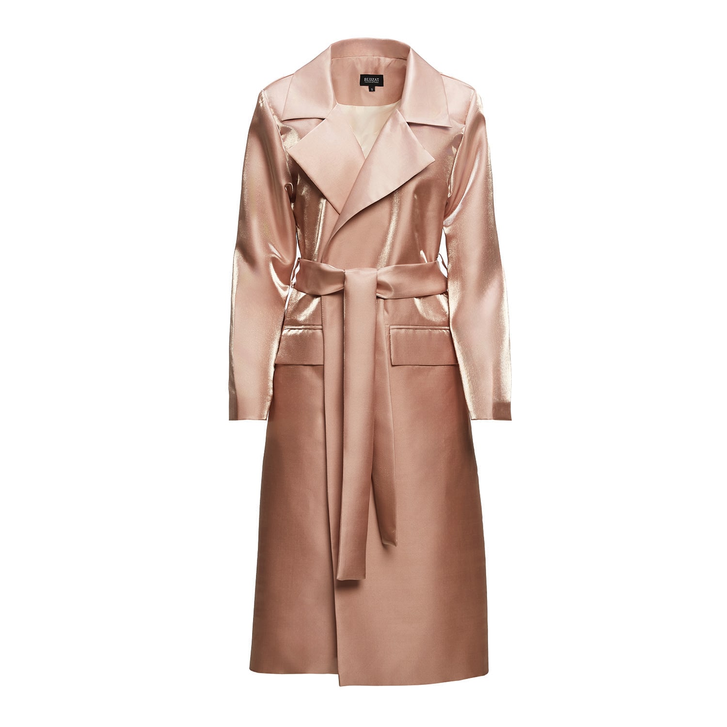 Bluzat Women's Neutrals Metallic Beige Straight Overcoat With Belt