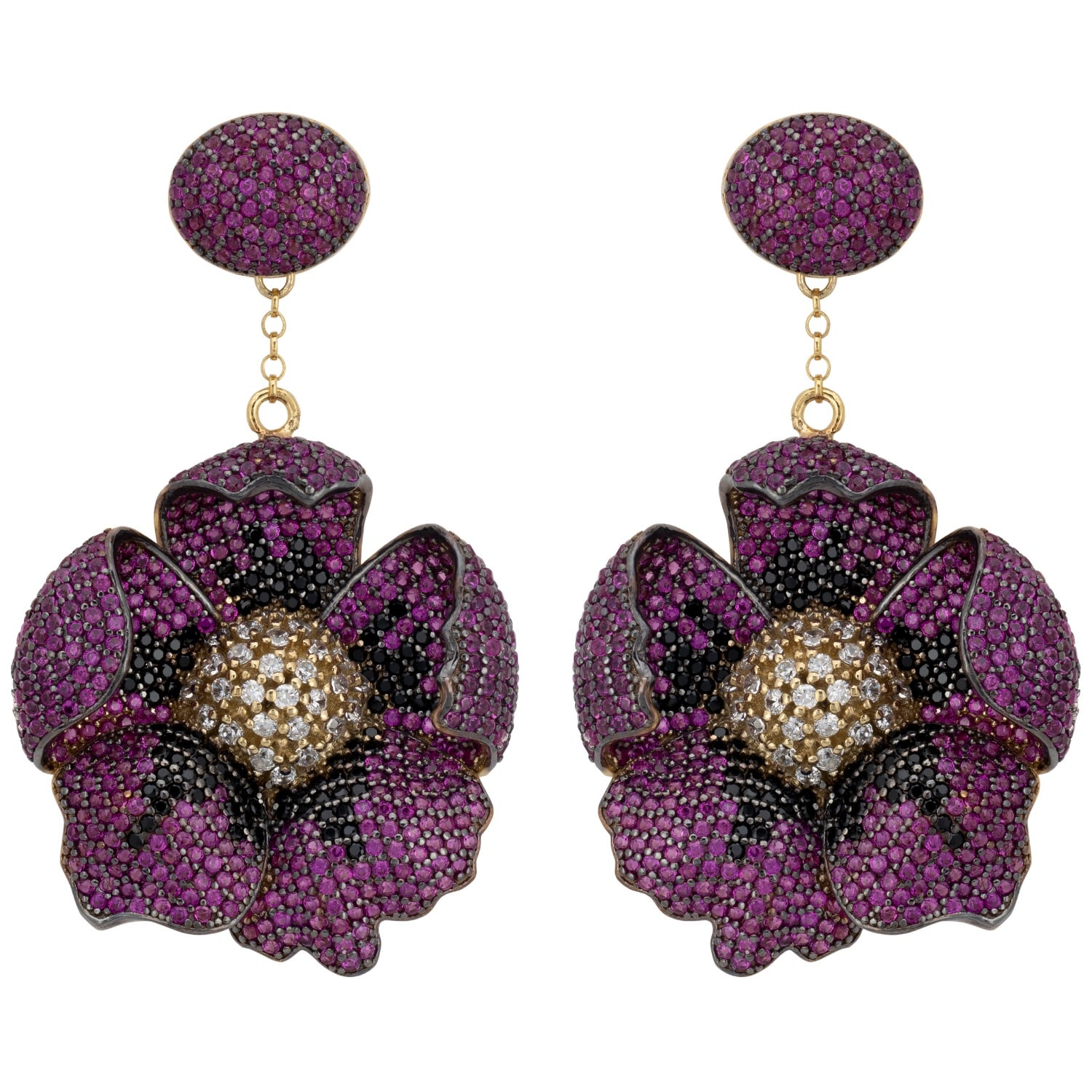 Latelita Women's Gold / Pink / Purple Poppy Flower Drop Earrings Ruby Gold