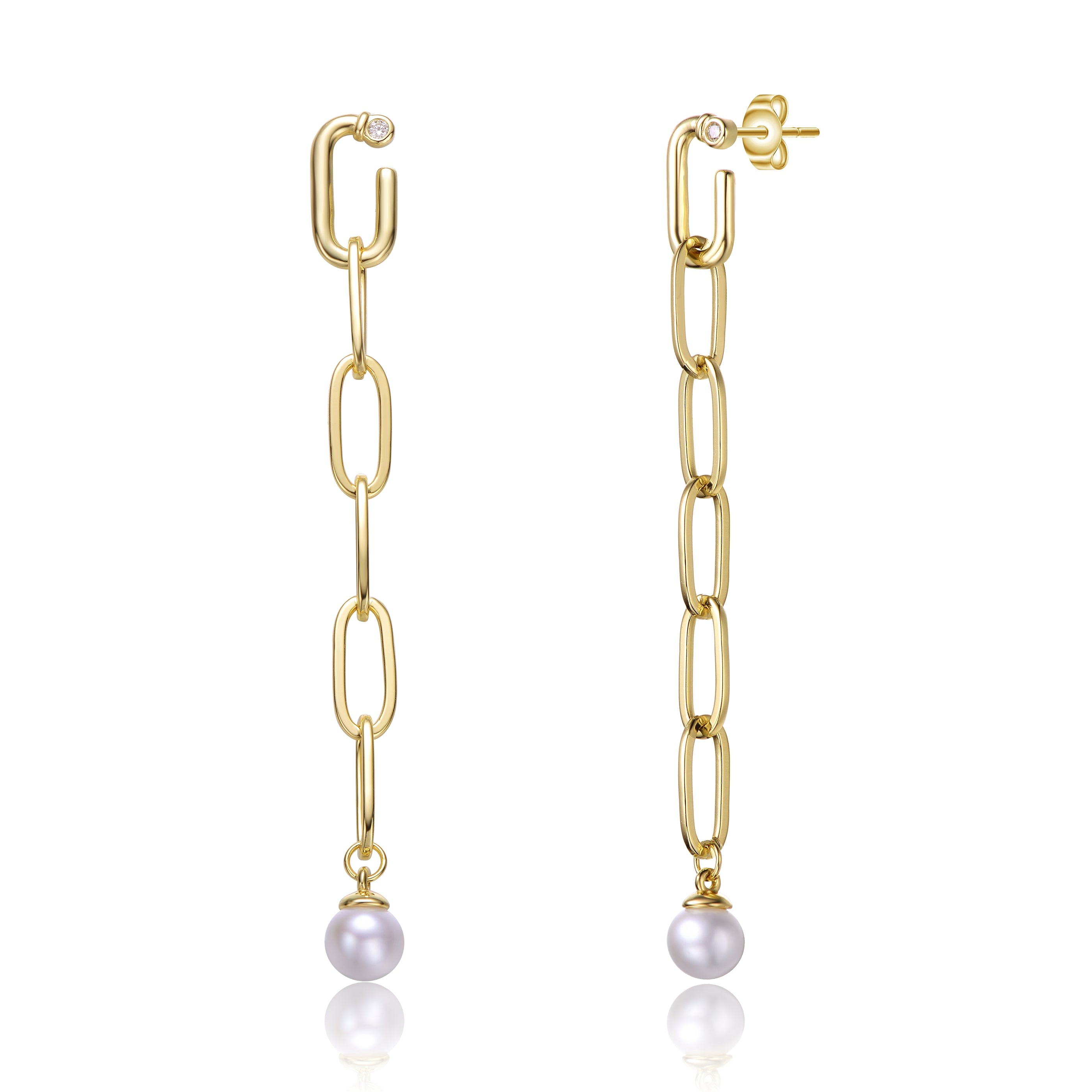 Genevive Jewelry Women's Gold / White Delphine Golden Link Pearl Dangle Earrings In Gray