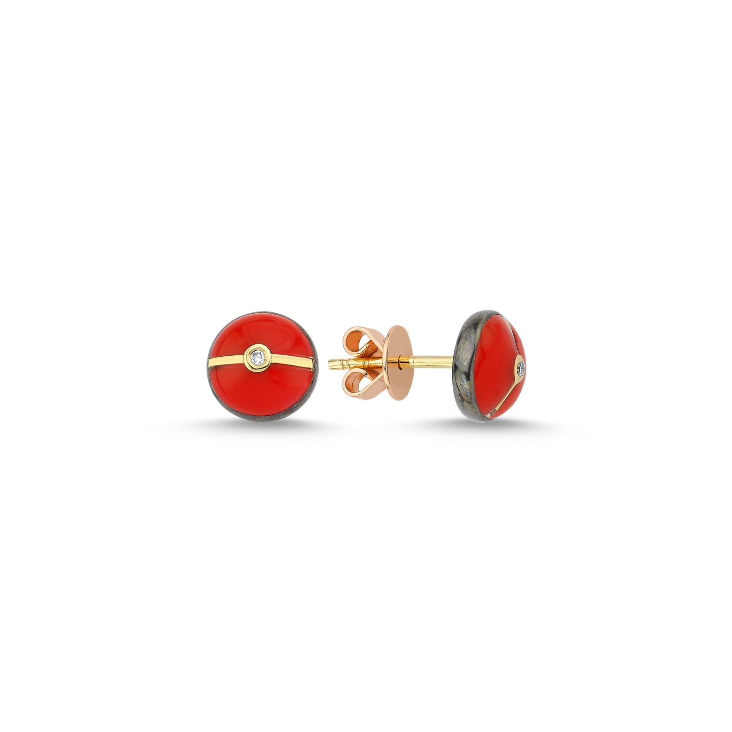 Ecce | Artisan Diamonds Women's Red Enamelled Very Mini Multi Diamond Buttons 14k Yellow Gold Earring - Turquoise In Gold