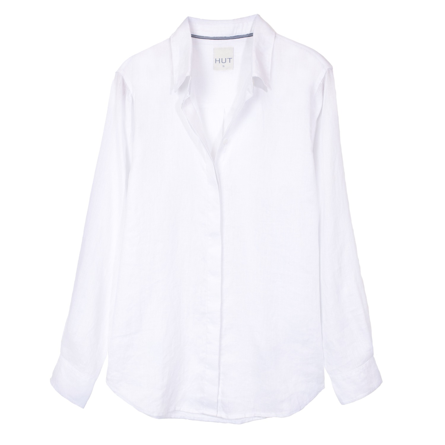 Hut Noosa Women's White Hidden Placket Boyfriend Linen Shirt In White
