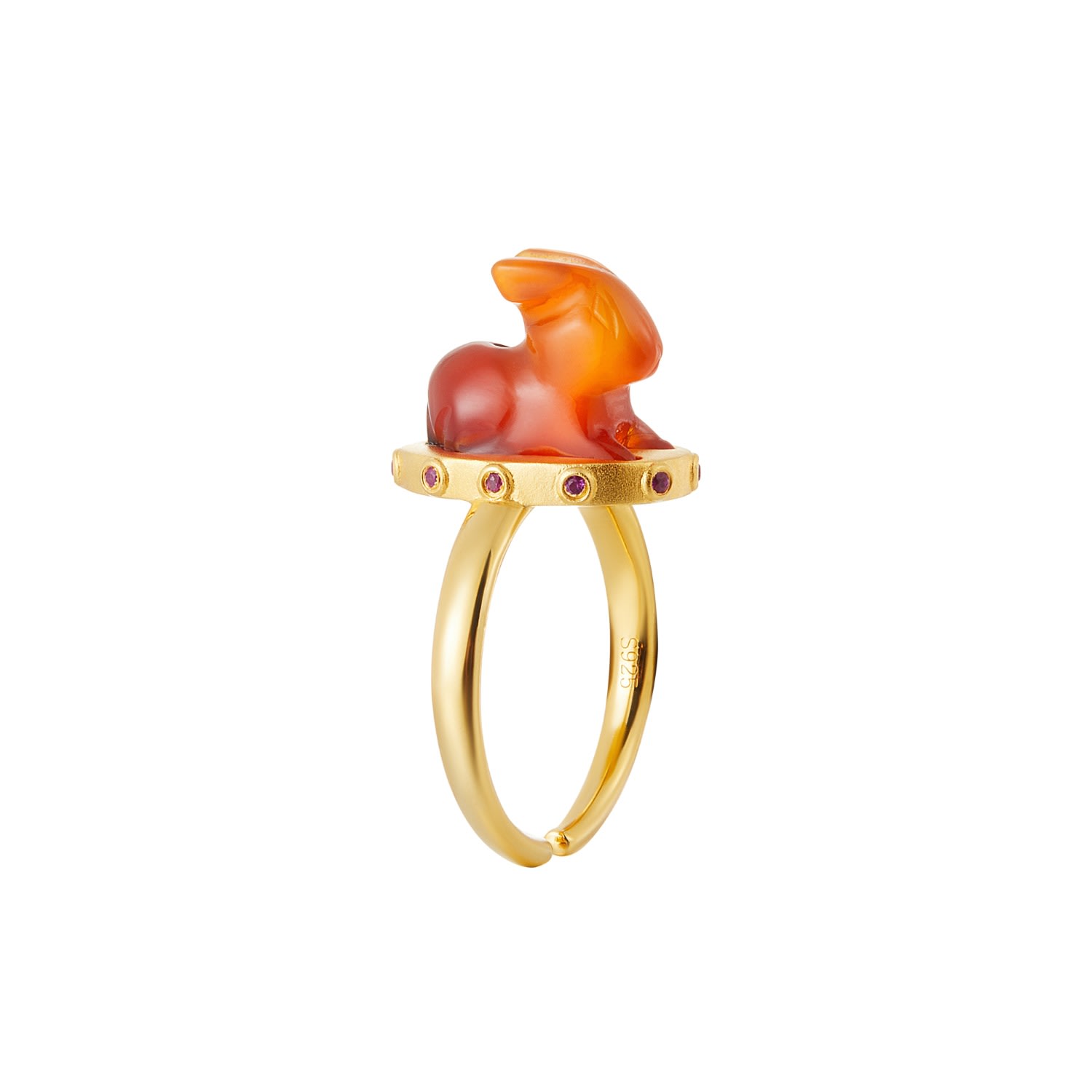 Jiaying Wang Wjy Studio London Women's Handmade Engraved Rabbit Red Agate Ring In Red